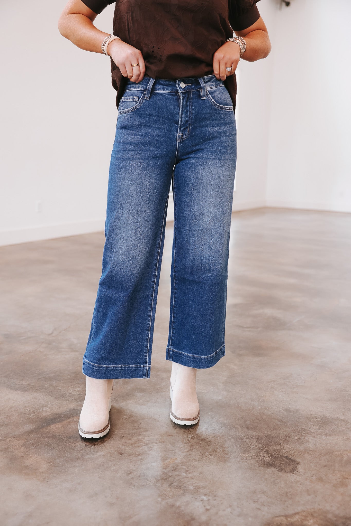 The Callie High Rise Trouser Hem Wide Leg Jeans