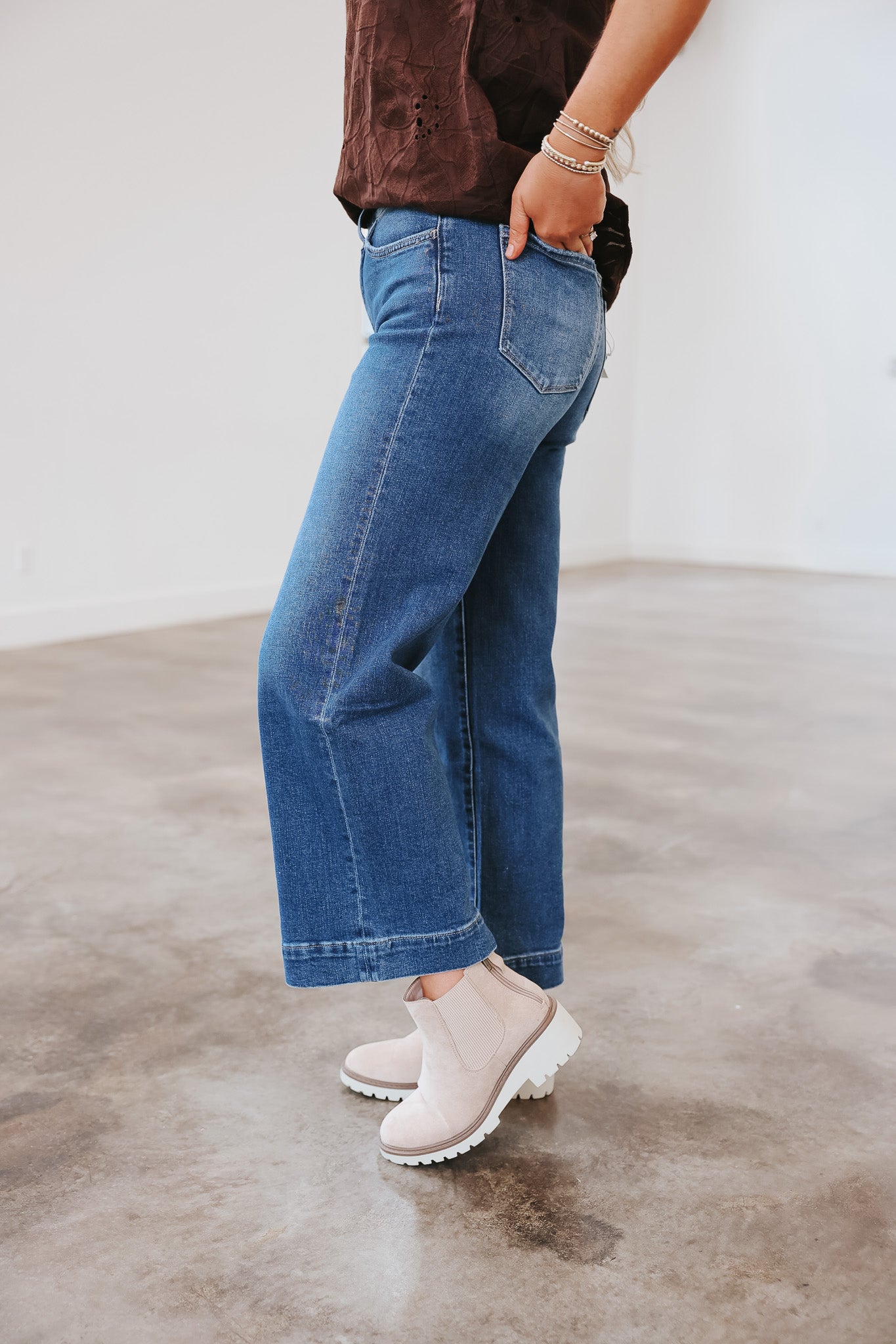 The Callie High Rise Trouser Hem Wide Leg Jeans