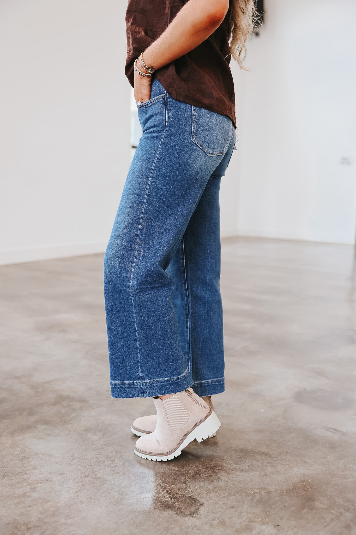 The Callie High Rise Trouser Hem Wide Leg Jeans