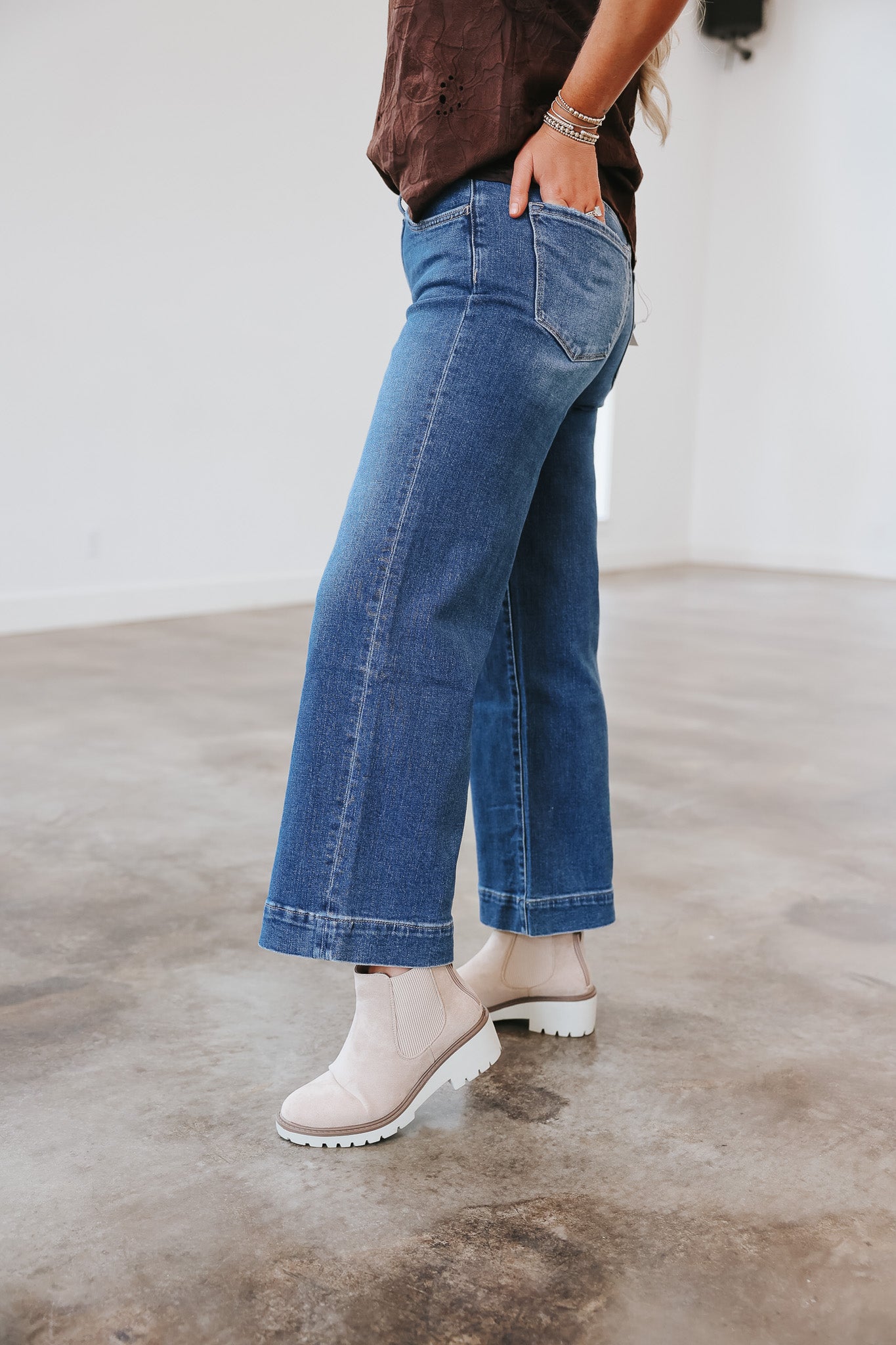 The Callie High Rise Trouser Hem Wide Leg Jeans
