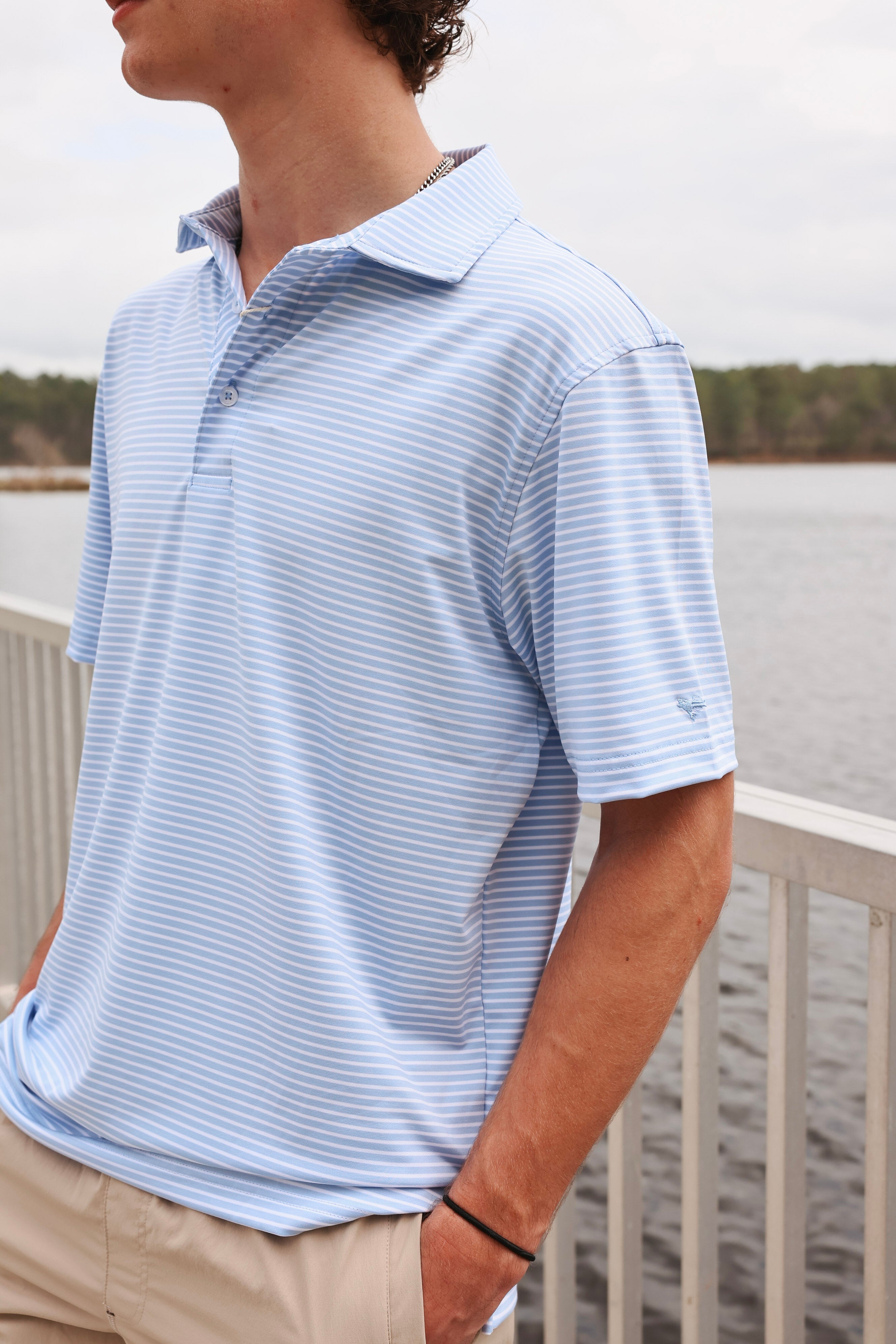 Coastal Cotton Men's Performance Polo in Cloud Blue
