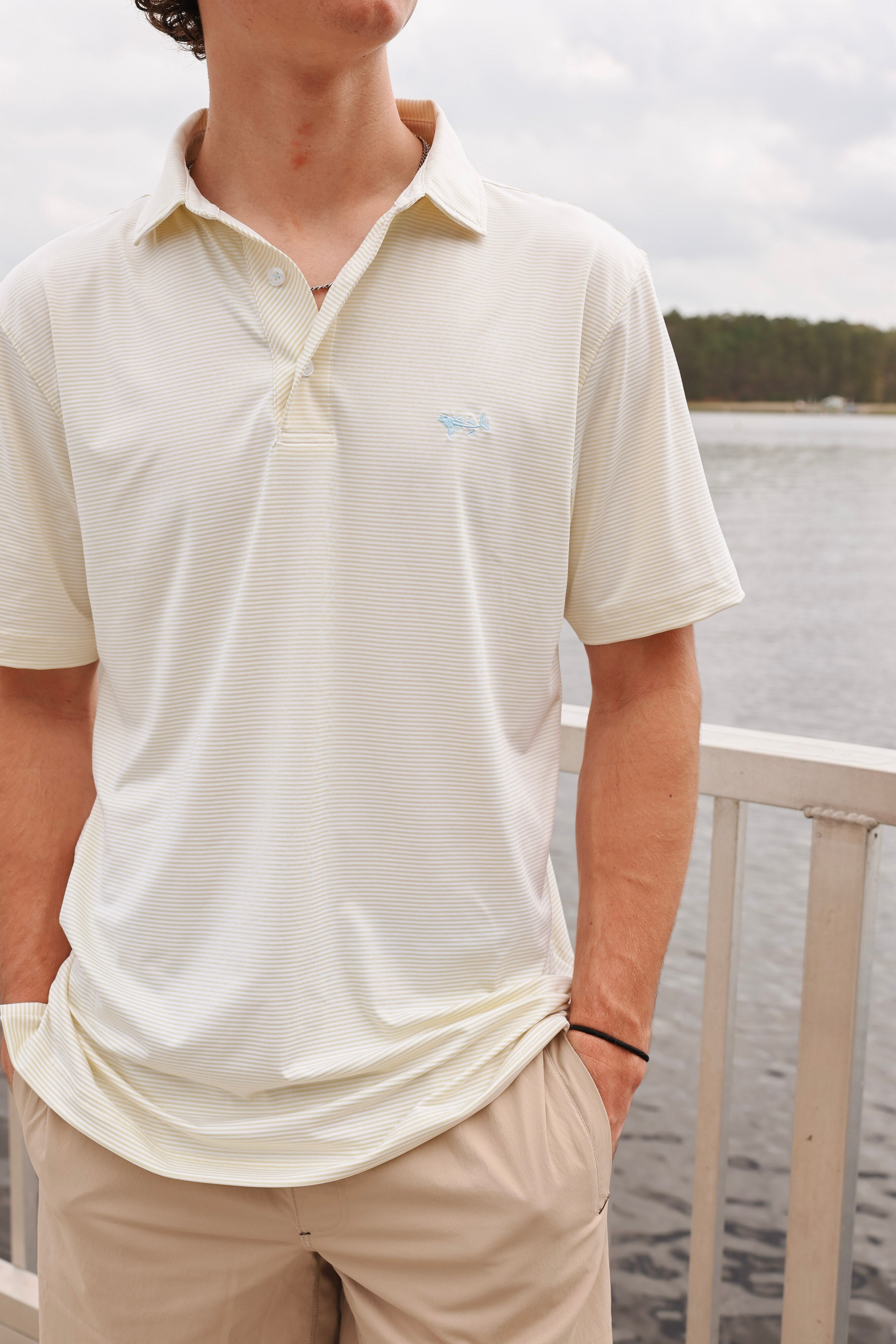 Coastal Cotton Men's Performance Polo in Yellow Stripe