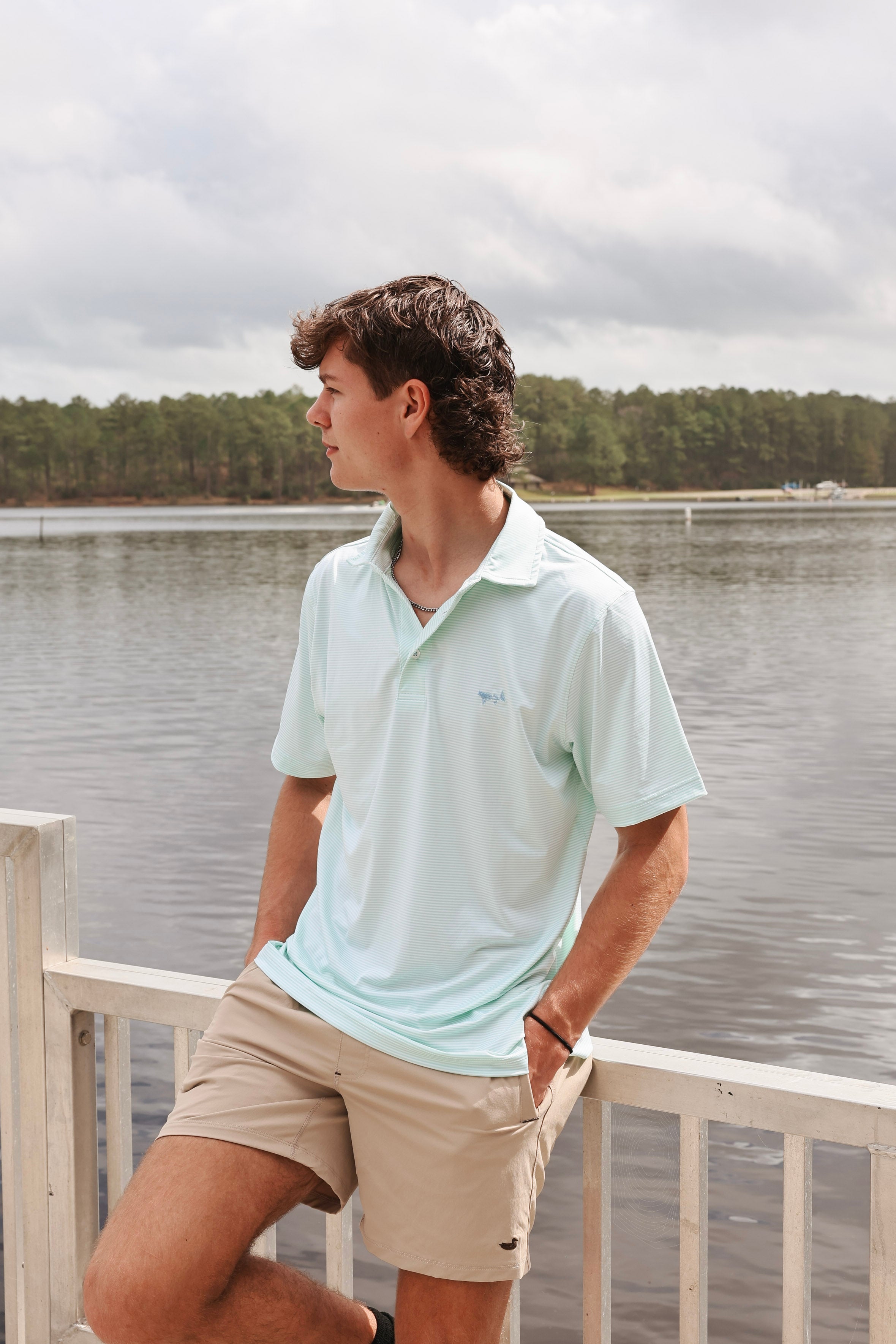 Coastal Cotton Men's Performance Polo in Aruba Stripe