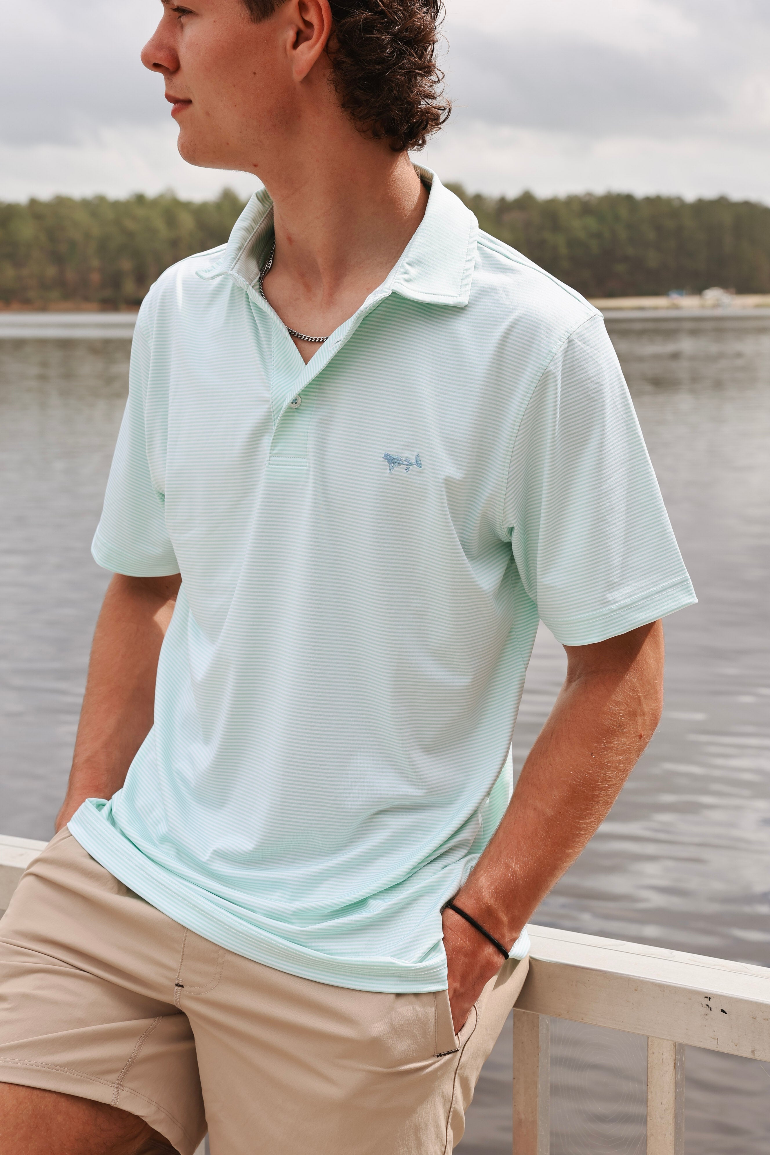 Coastal Cotton Men's Performance Polo in Aruba Stripe