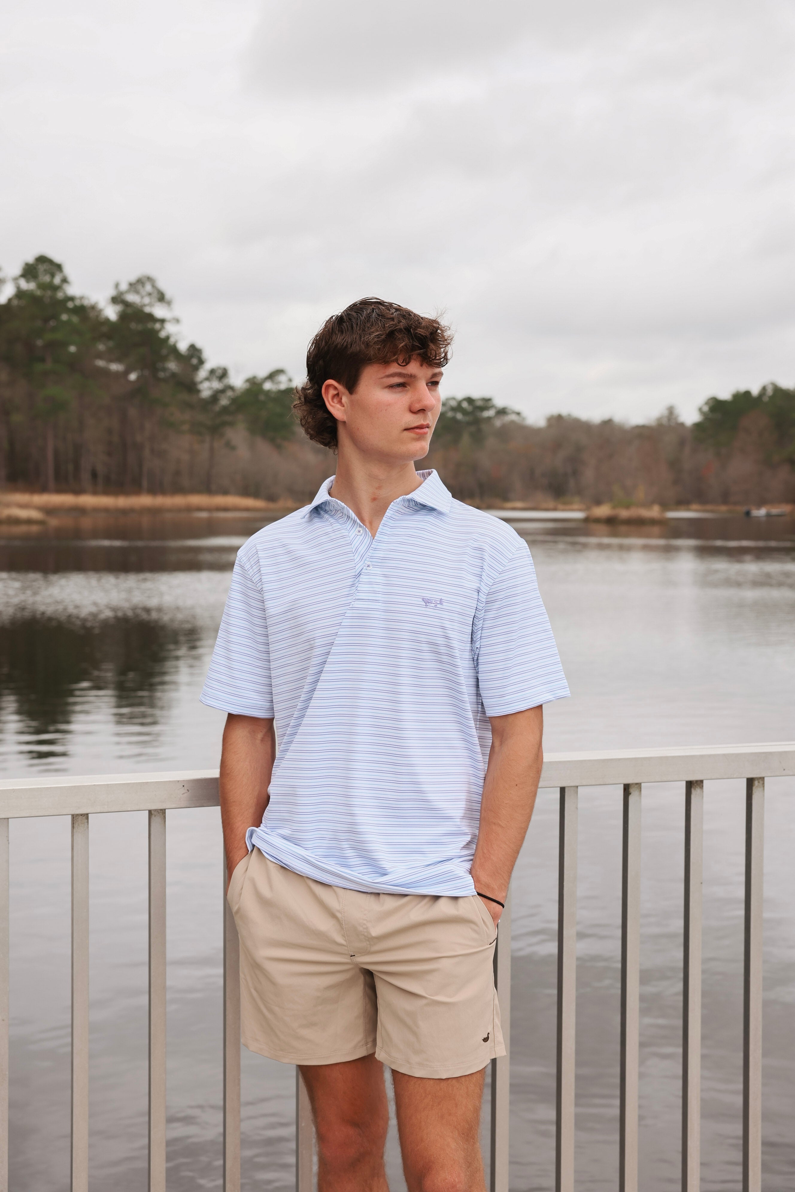 Coastal Cotton Men's Performance Polo in Azul Stripe