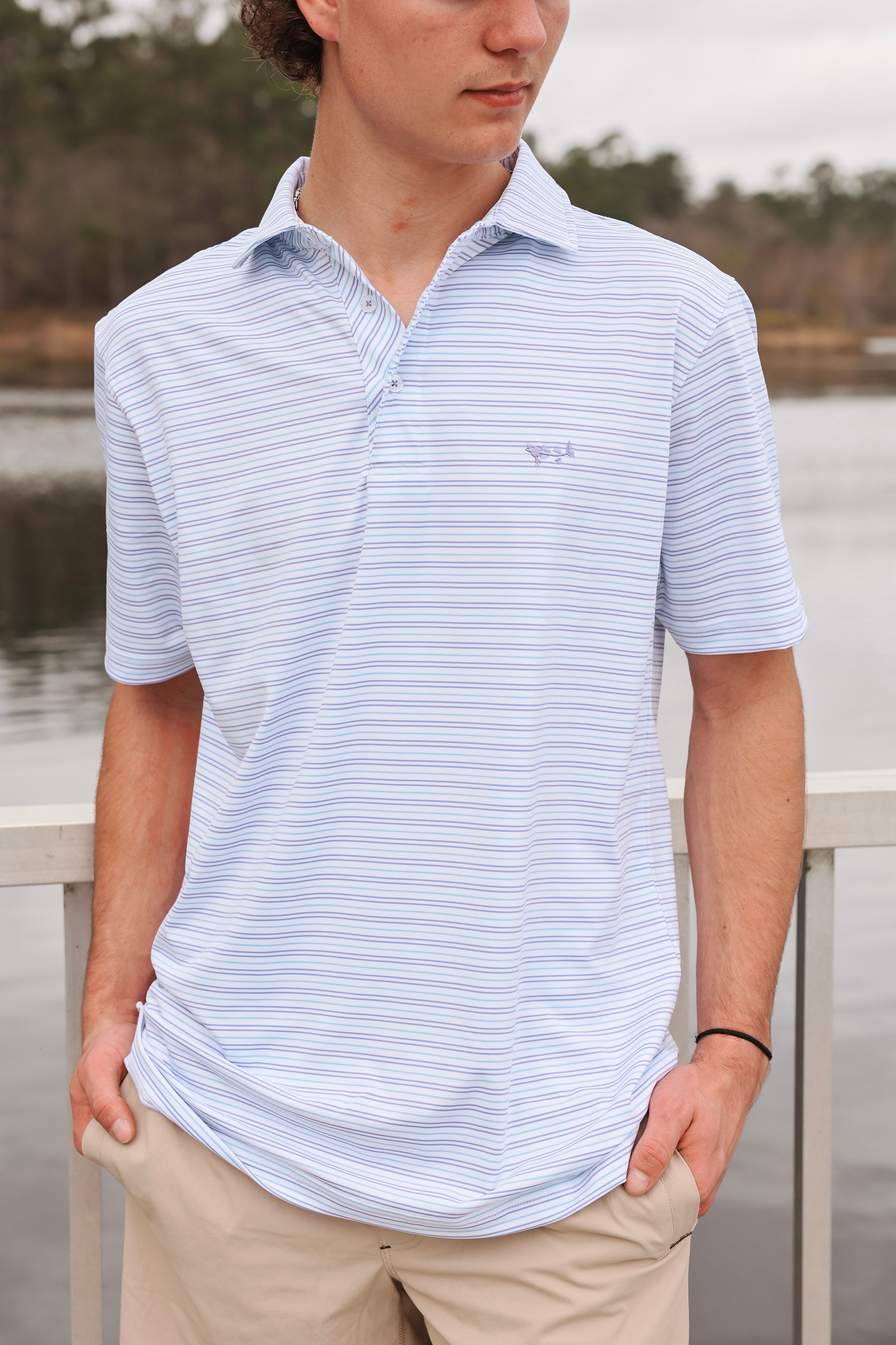 Coastal Cotton Men's Performance Polo in Azul Stripe