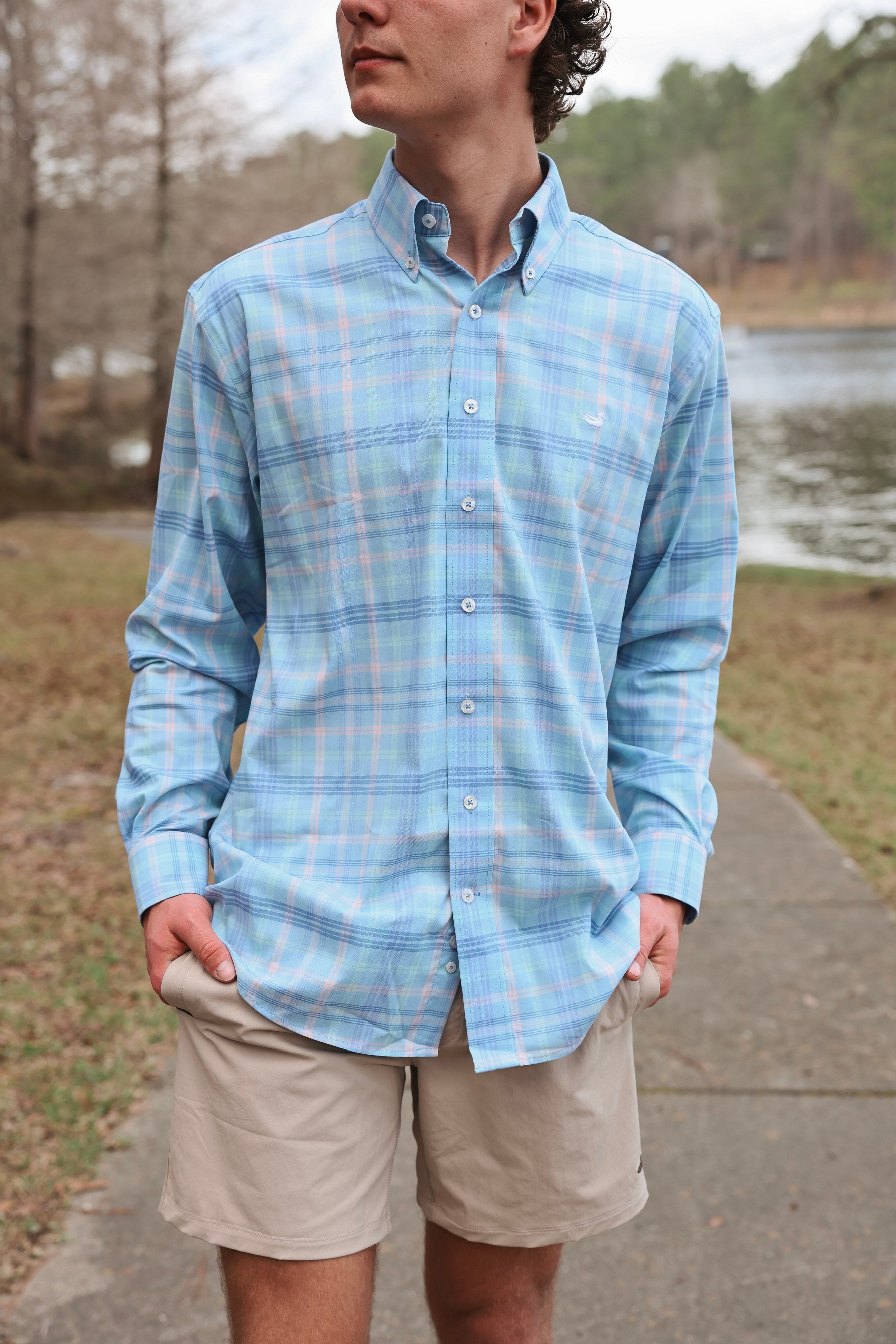 Southern Marsh Barnstable Lines Performance Dress Shirt in Light Blue/Lilac