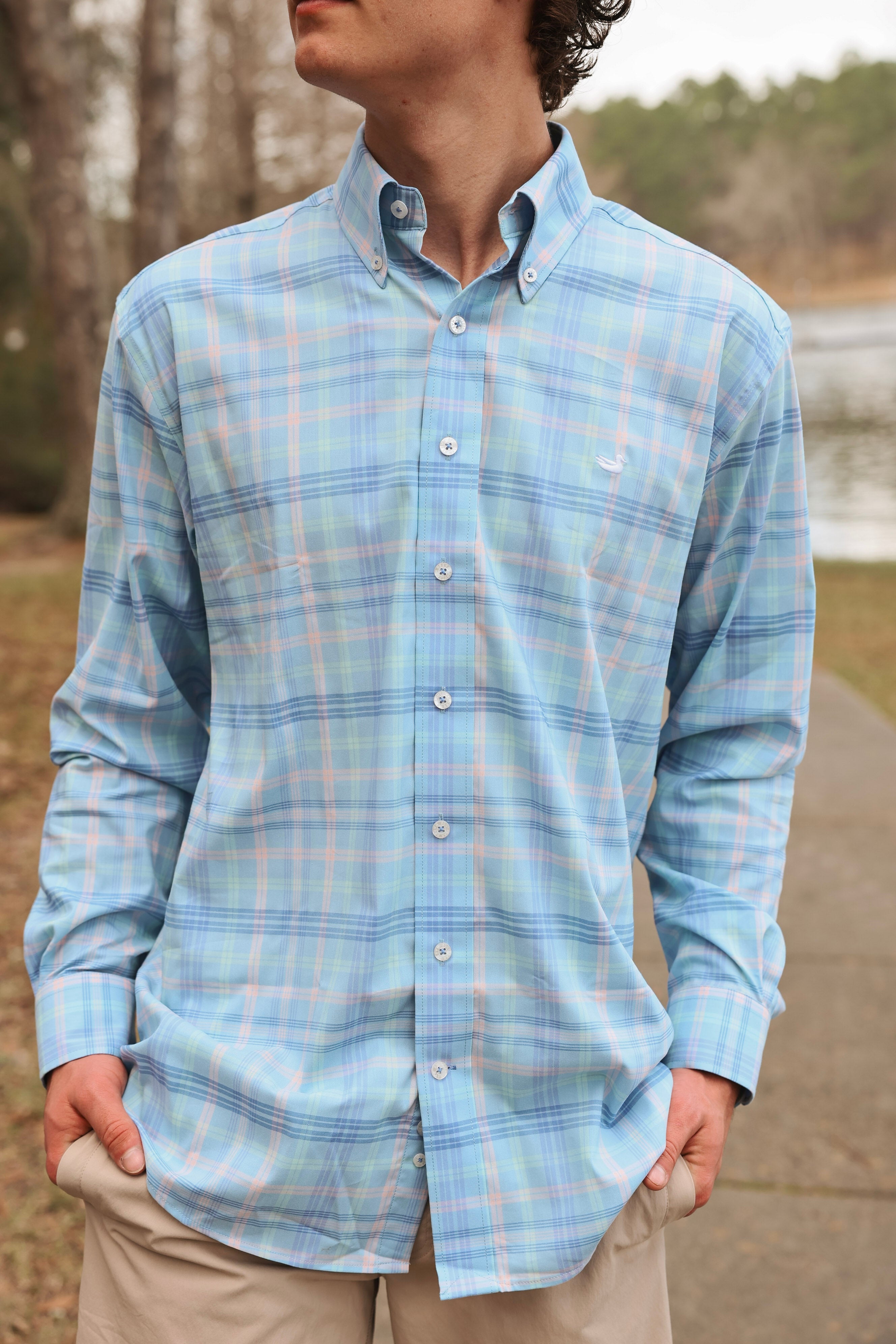 Southern Marsh Barnstable Lines Performance Dress Shirt in Light Blue/Lilac