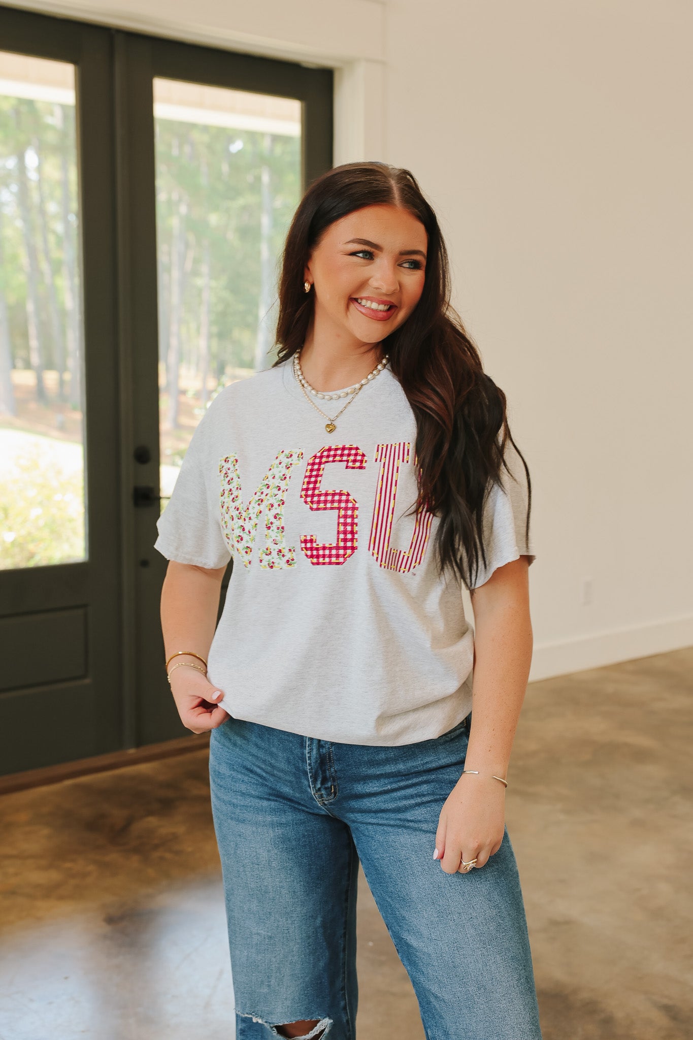 MS State Quilt Puff Light Gray Tee