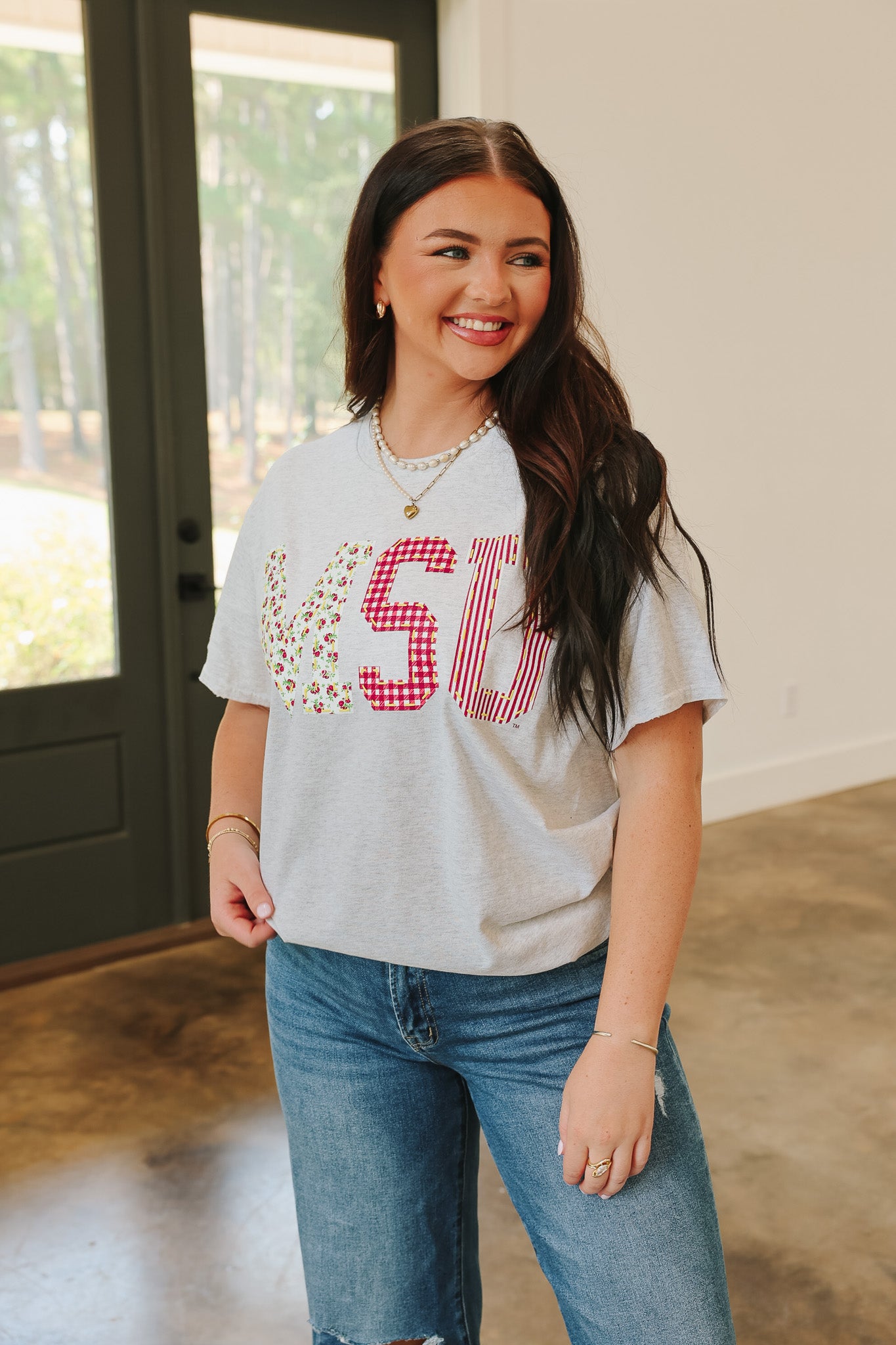 MS State Quilt Puff Light Gray Tee