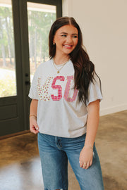 MS State Quilt Puff Light Gray Tee
