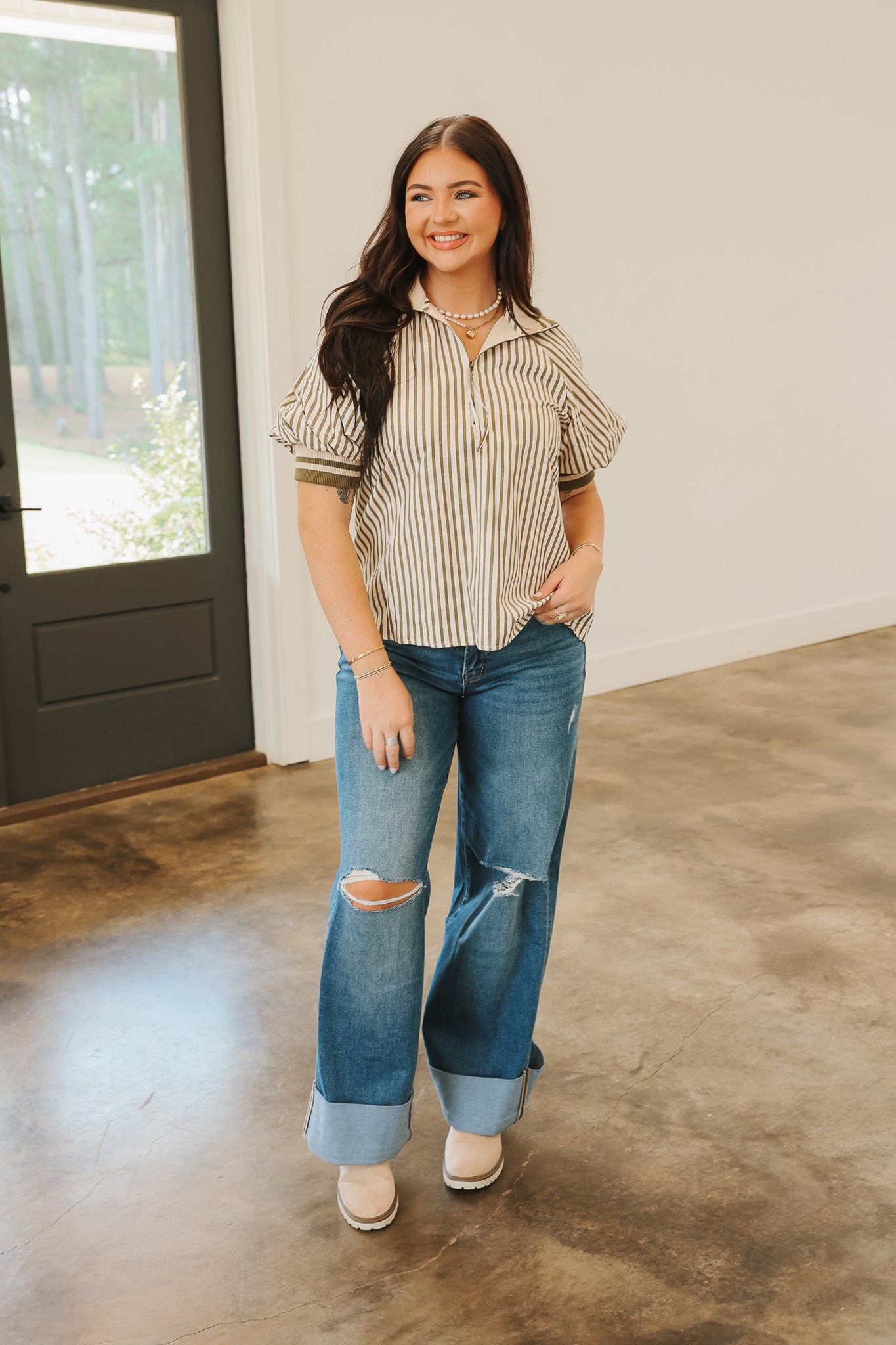 Smiles & Stripes Olive Top