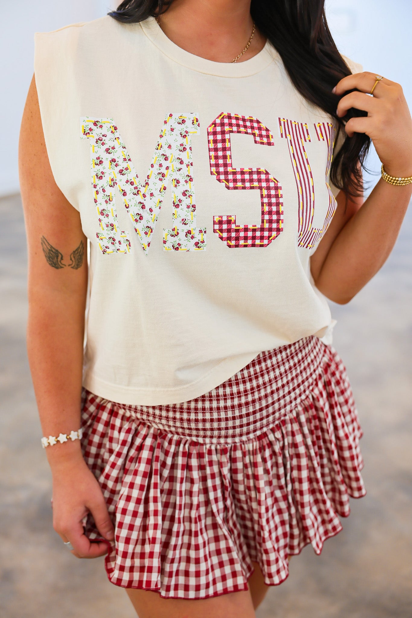 MS State Quilt Puff Tank Top