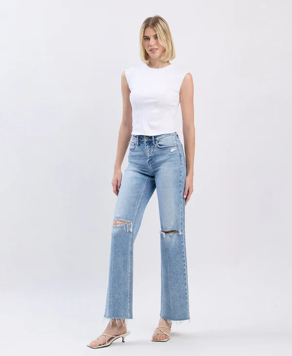 The Billie High Rise Distressed Slim Wide Leg Jeans