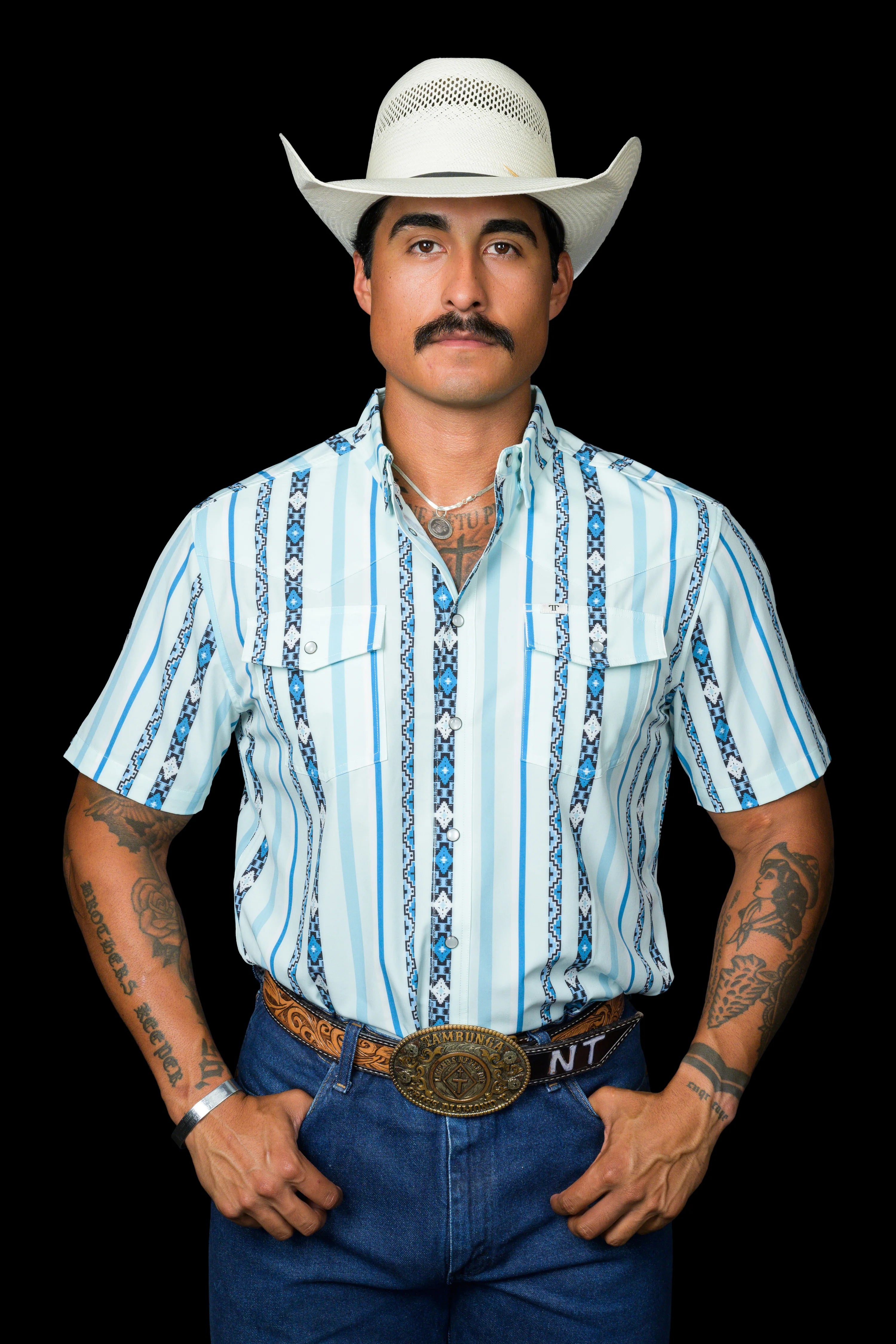 Ferrell The Post in Blue - Short Sleeve Snap Shirt