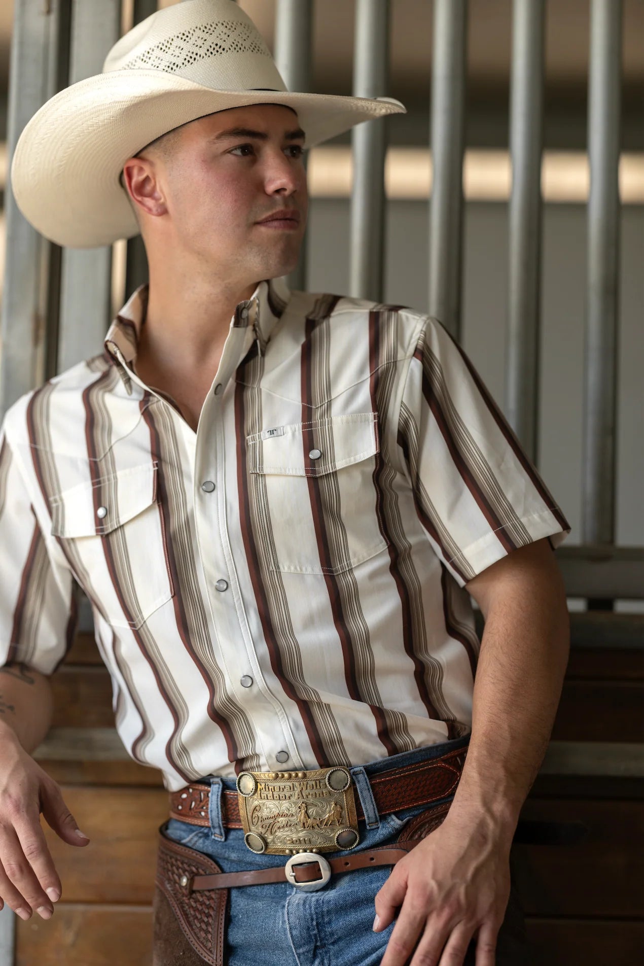 Ferrell The Tristan in Brown - Short Sleeve Snap Shirt
