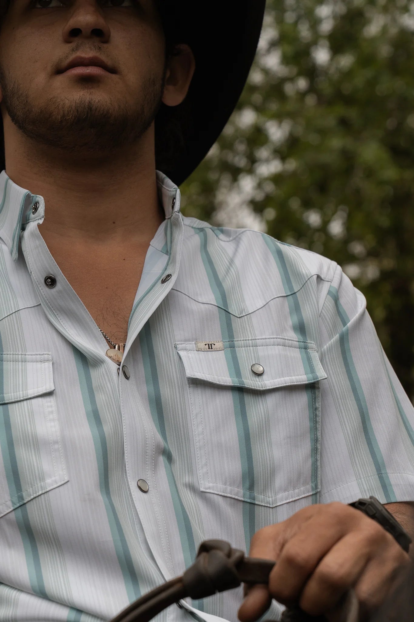 Ferrell The Tristan in Grey Green - Short Sleeve Pearl Snap Shirt