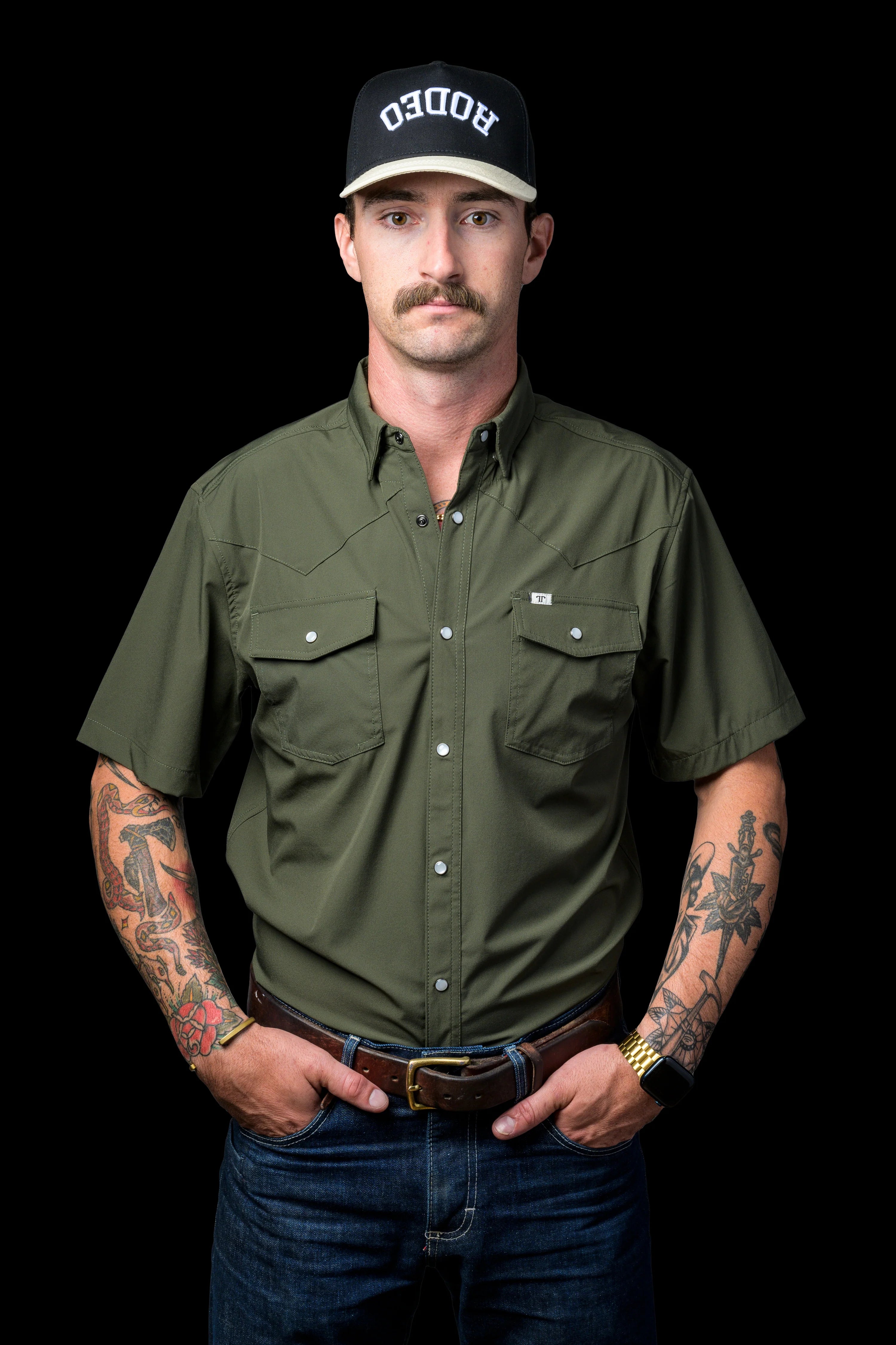 Men's Ferrell CORE - Olive Green Short Sleeve Snap Shirt