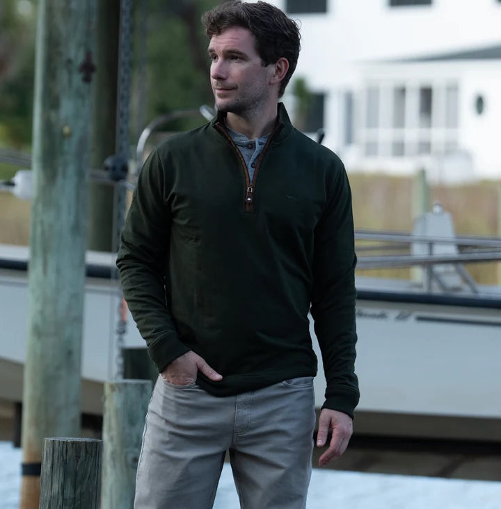 Coastal Cotton | Men's French Terry Quarter-Zip Pullover in Green