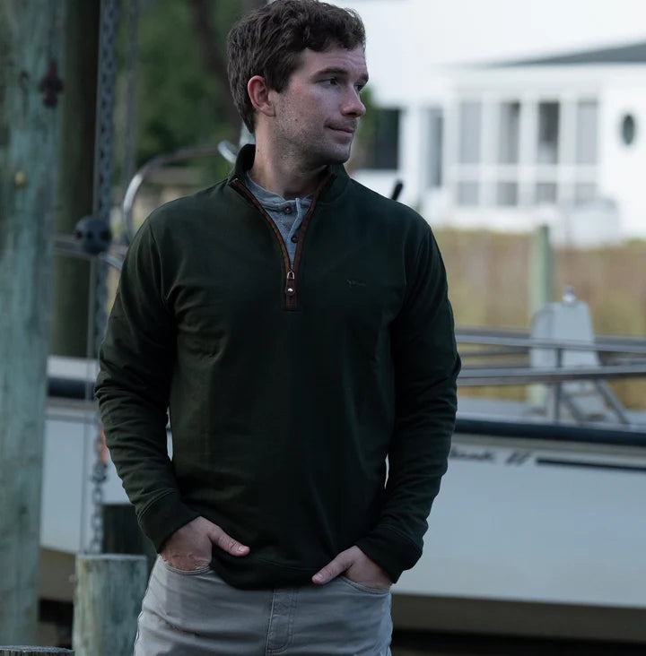 Coastal Cotton | Men's French Terry Quarter-Zip Pullover in Green