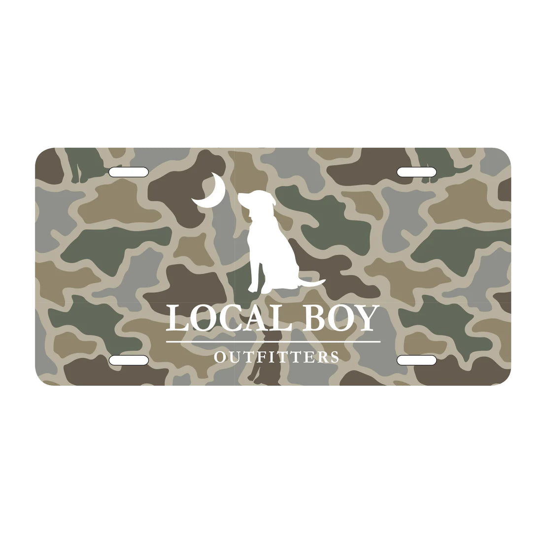 Local Boy Logo License Plate in Sand Dog Moon Camo