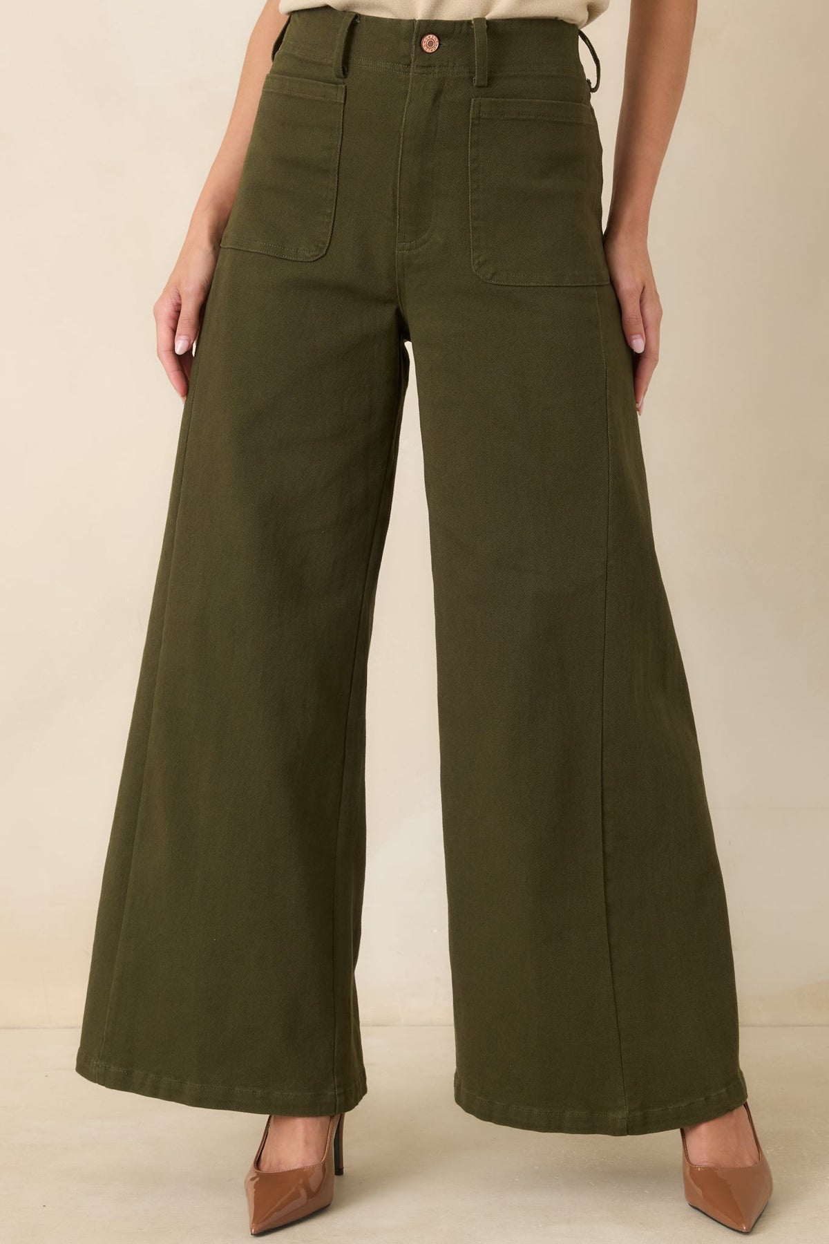 The Annie Wide Leg Pants in Olive Green