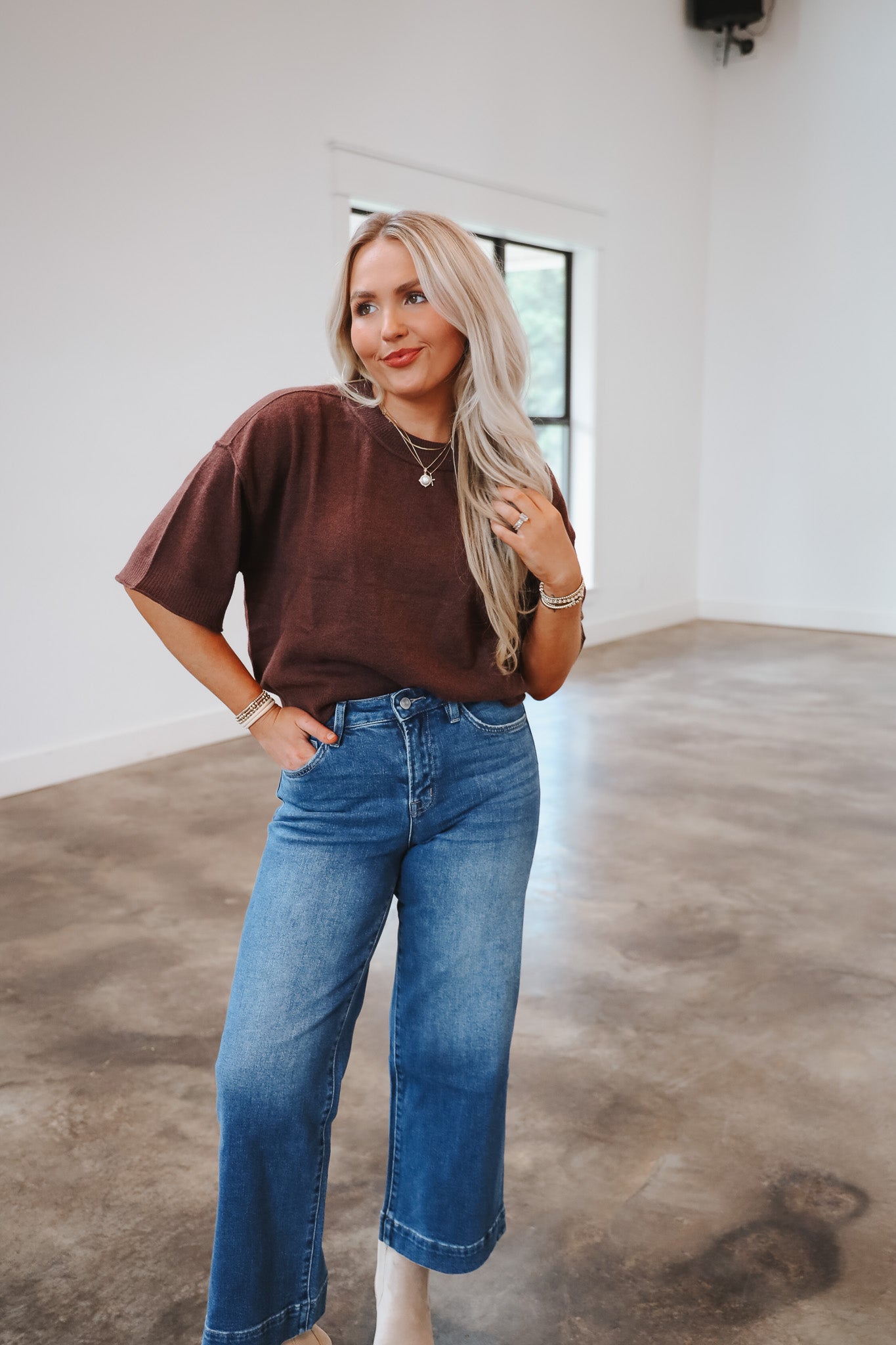 Uptown Allure Brown Sweater Top