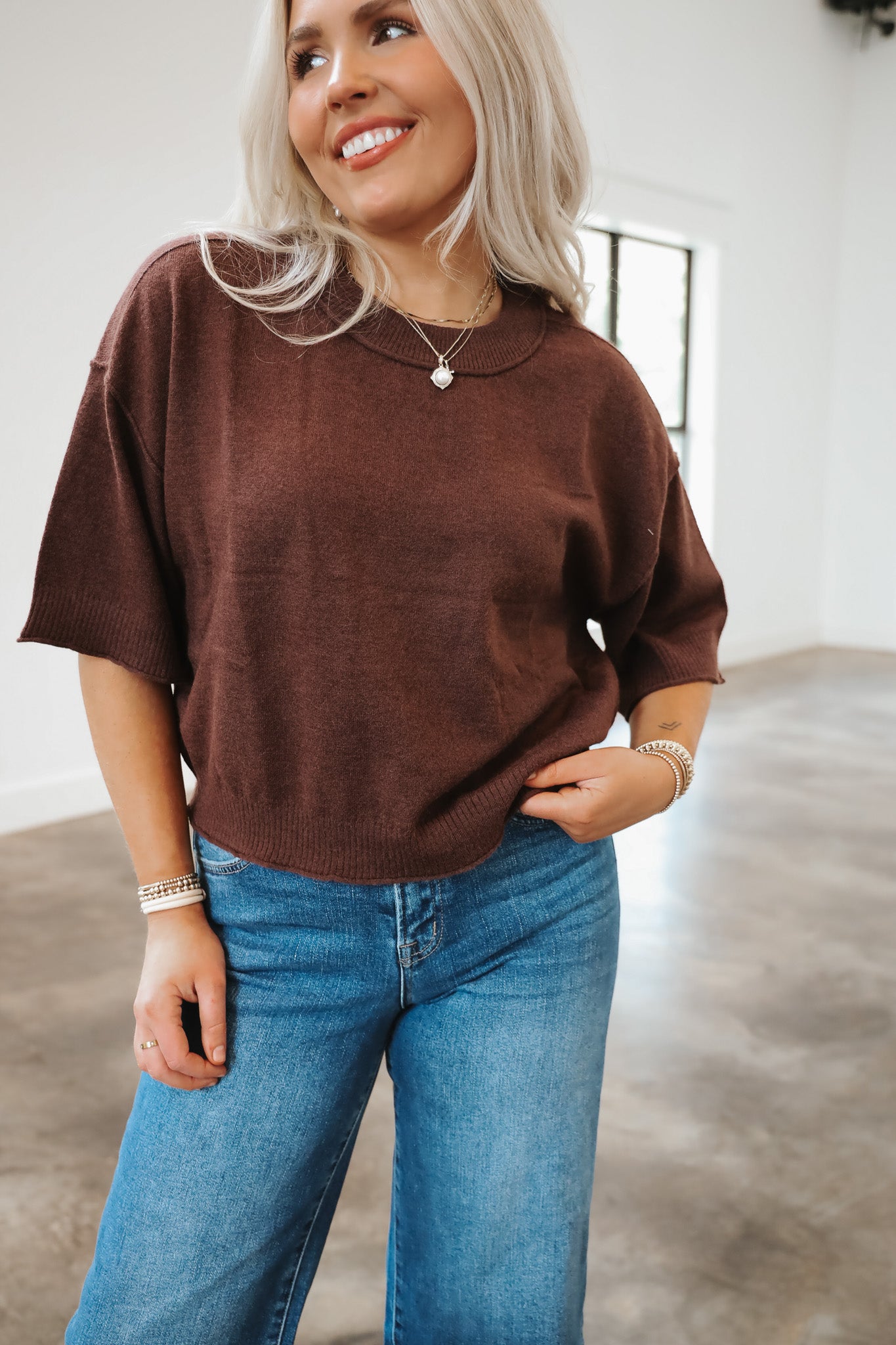 Uptown Allure Brown Sweater Top