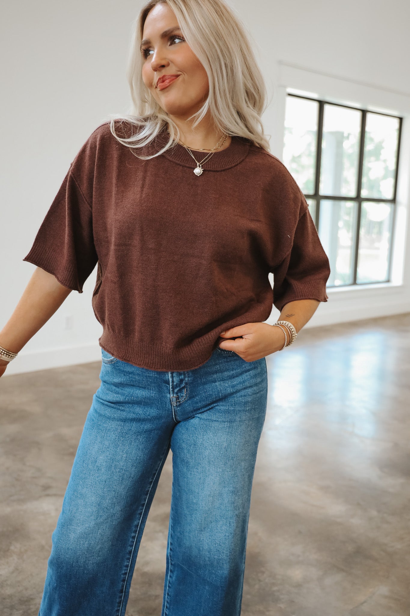 Uptown Allure Brown Sweater Top