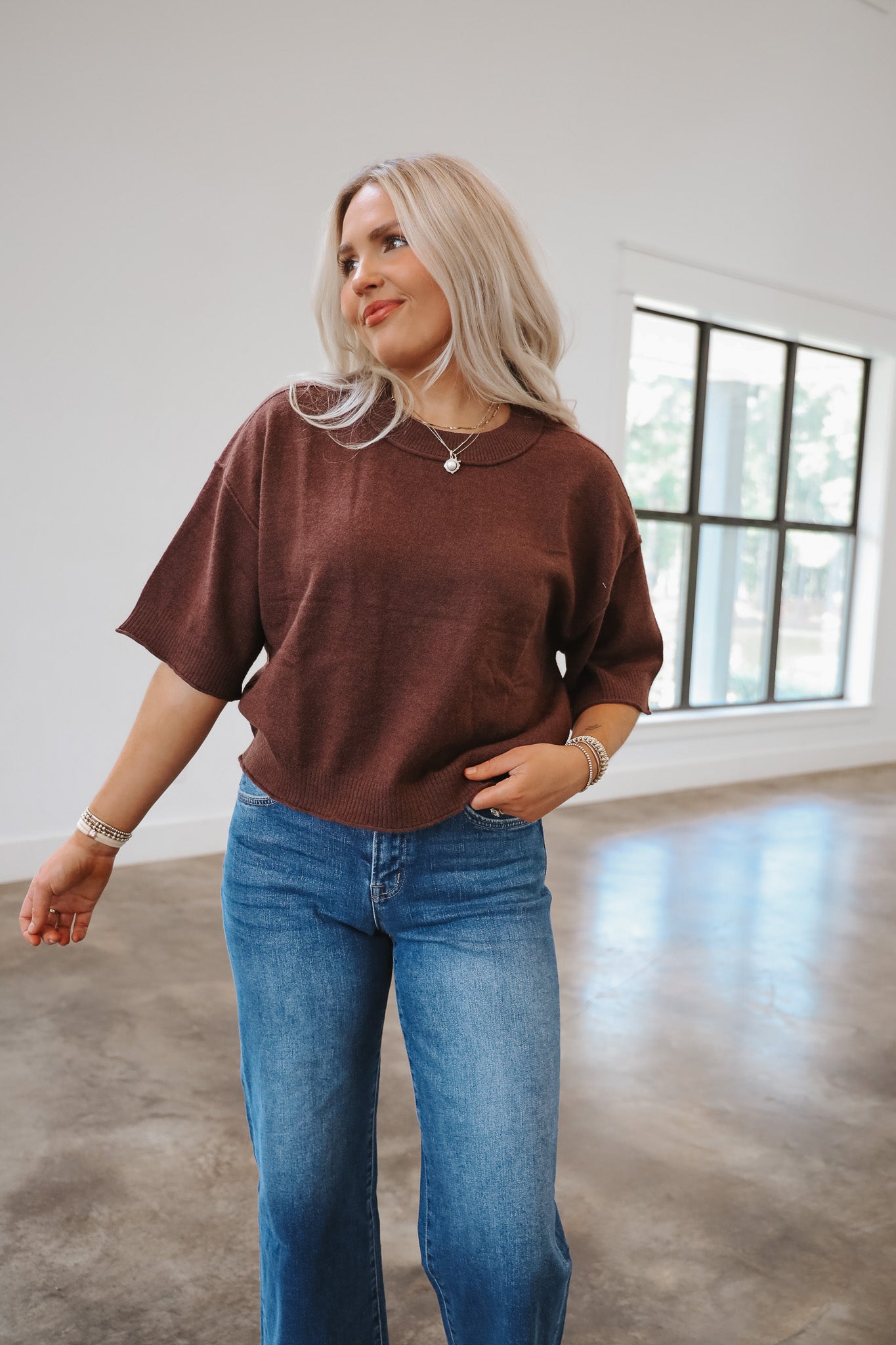 Uptown Allure Brown Sweater Top