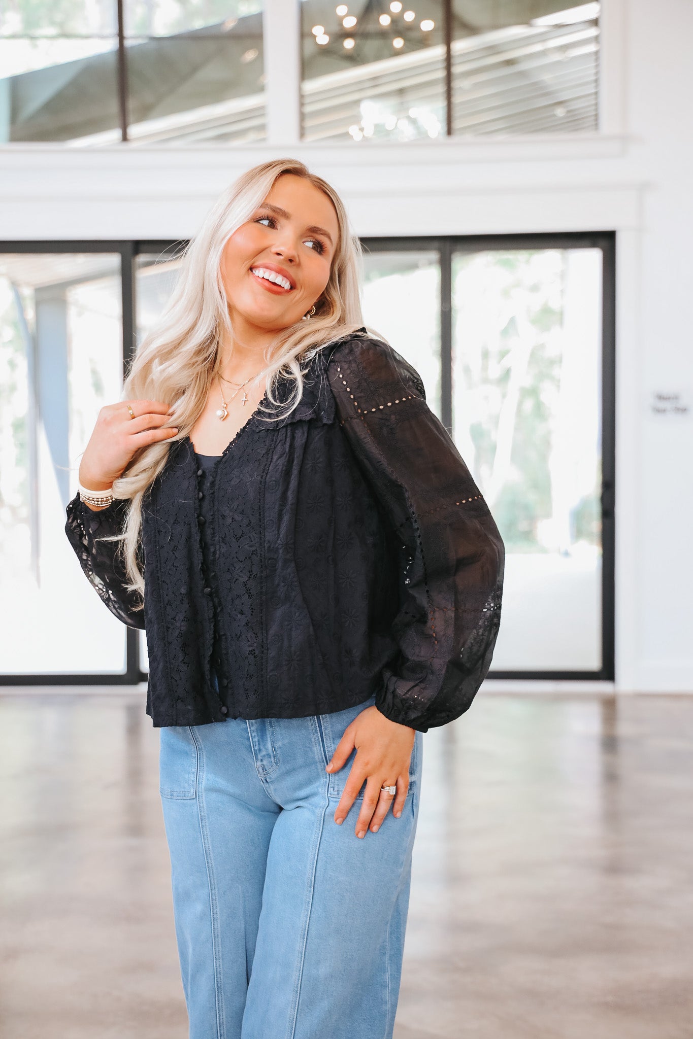 Lost In The Moment Black Ruffle Top