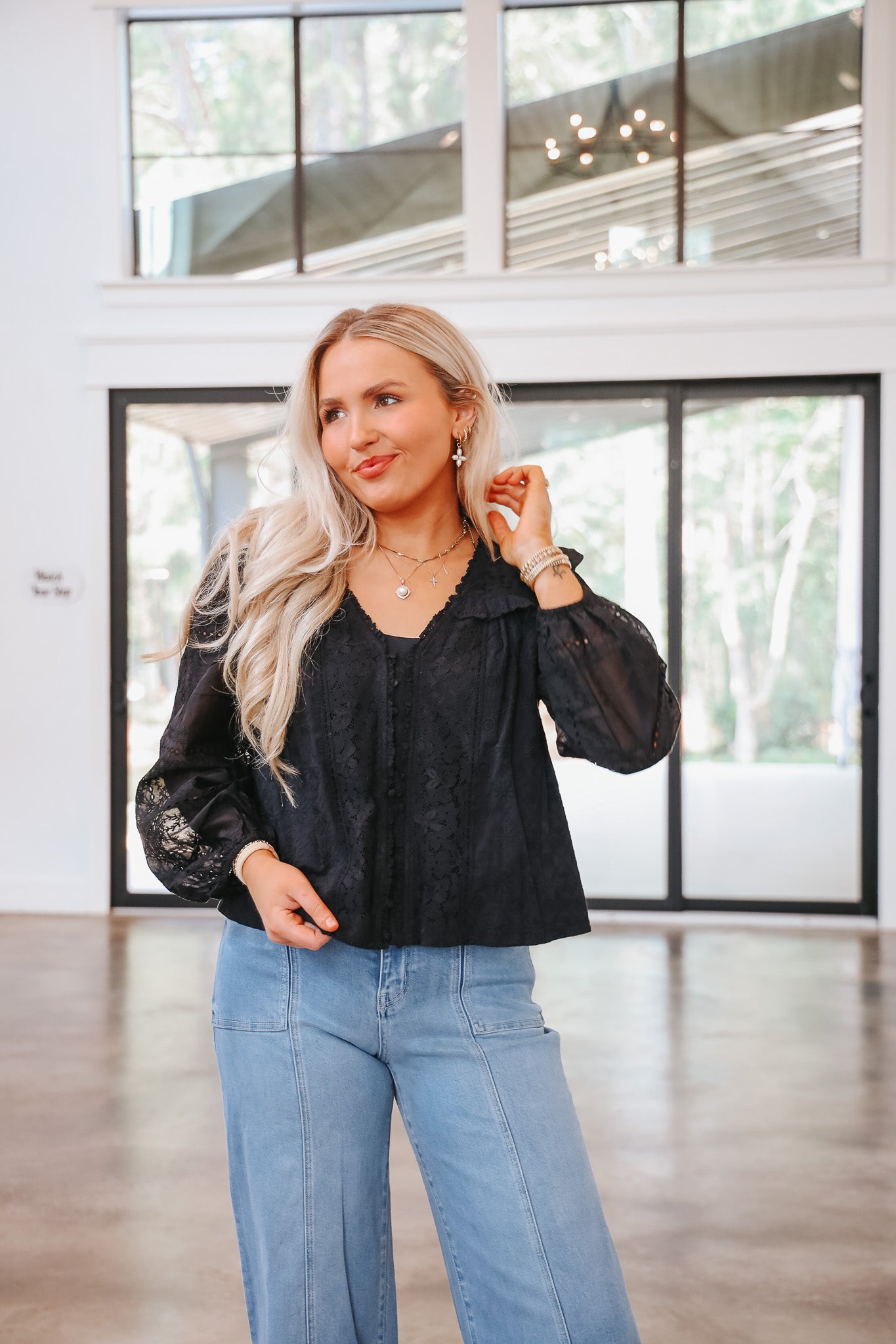 Lost In The Moment Black Ruffle Top
