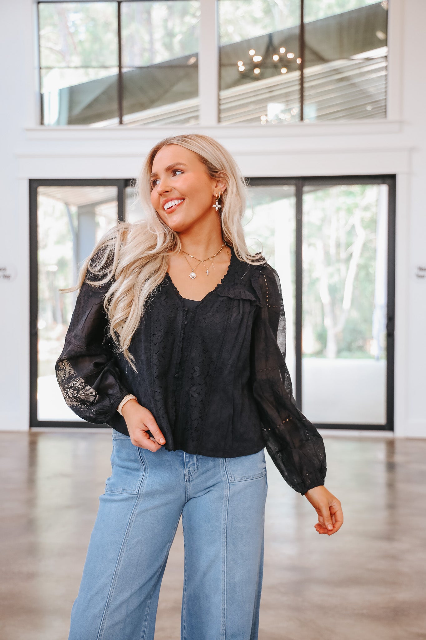 Lost In The Moment Black Ruffle Top