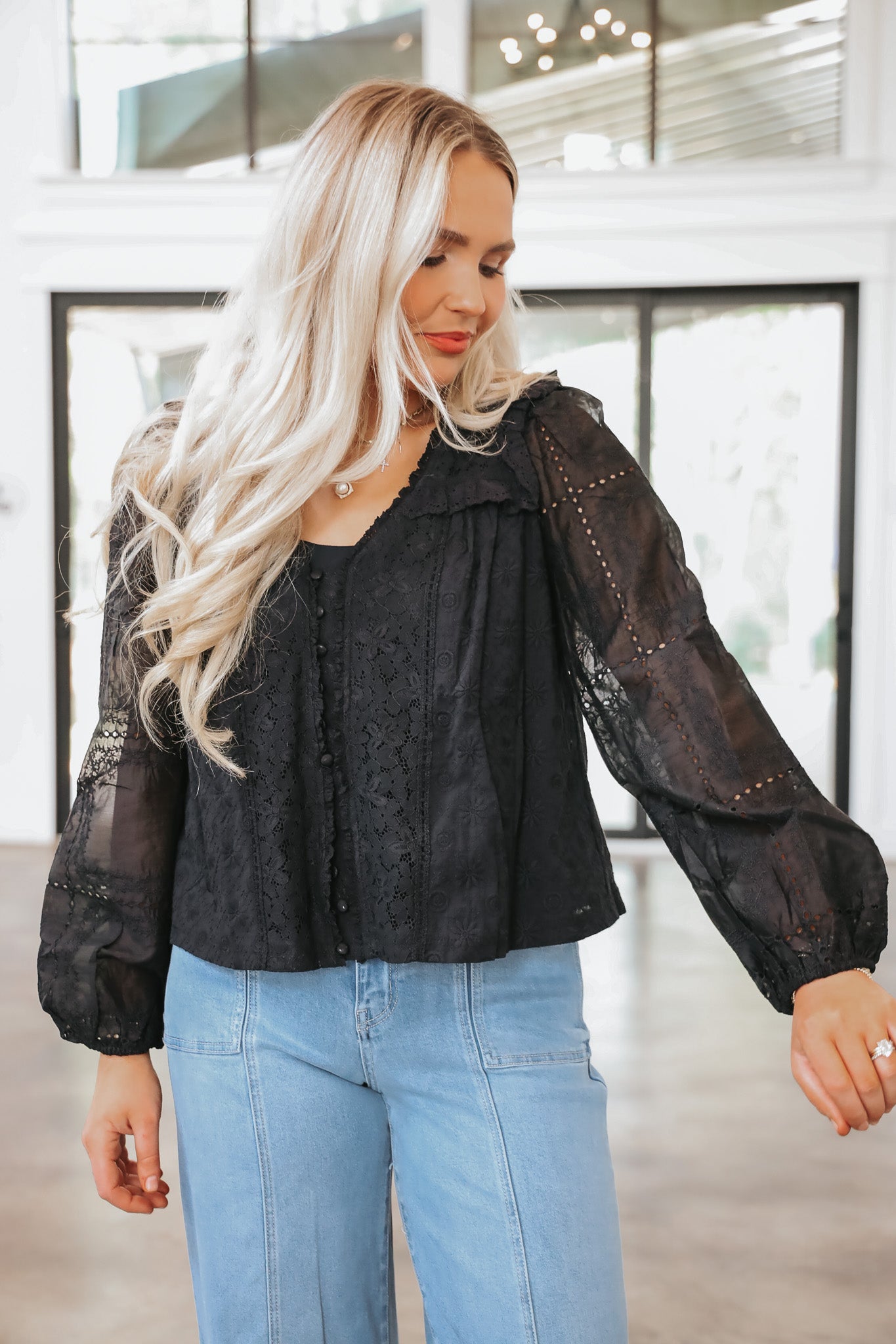 Lost In The Moment Black Ruffle Top