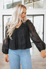 Lost In The Moment Black Ruffle Top