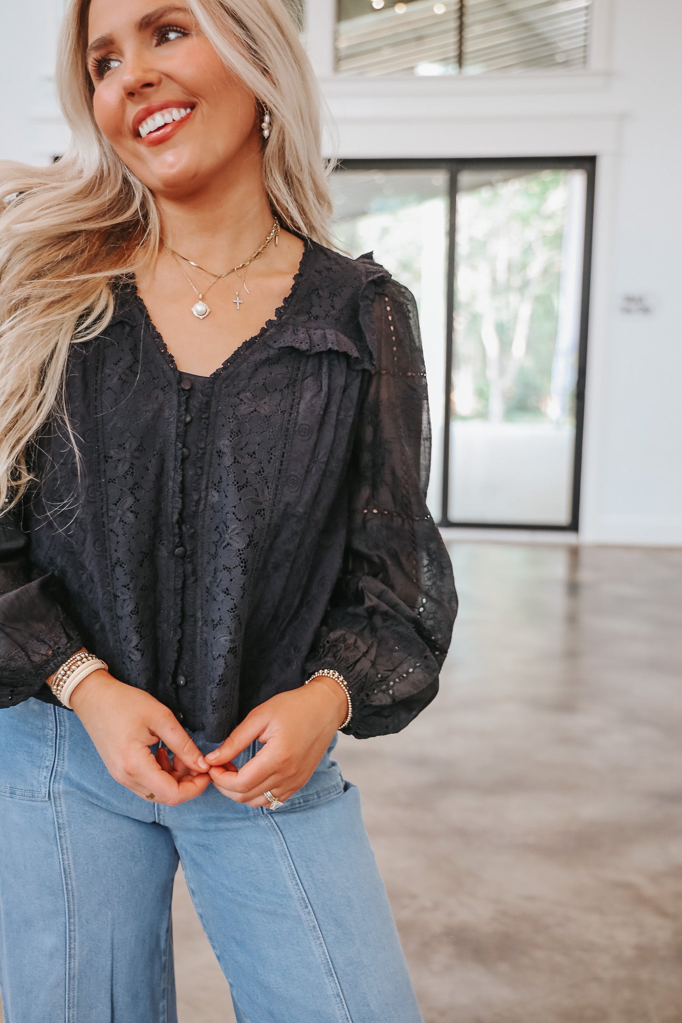 Lost In The Moment Black Ruffle Top