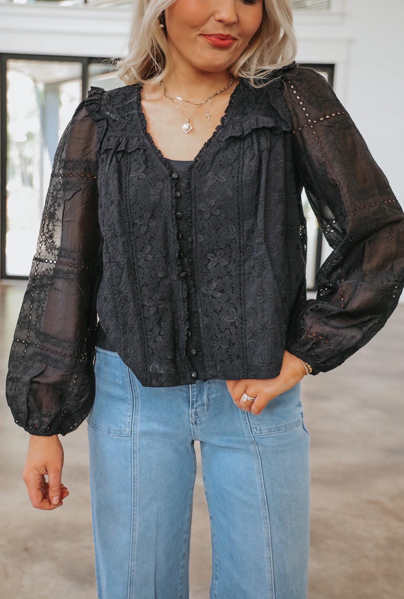 Lost In The Moment Black Ruffle Top