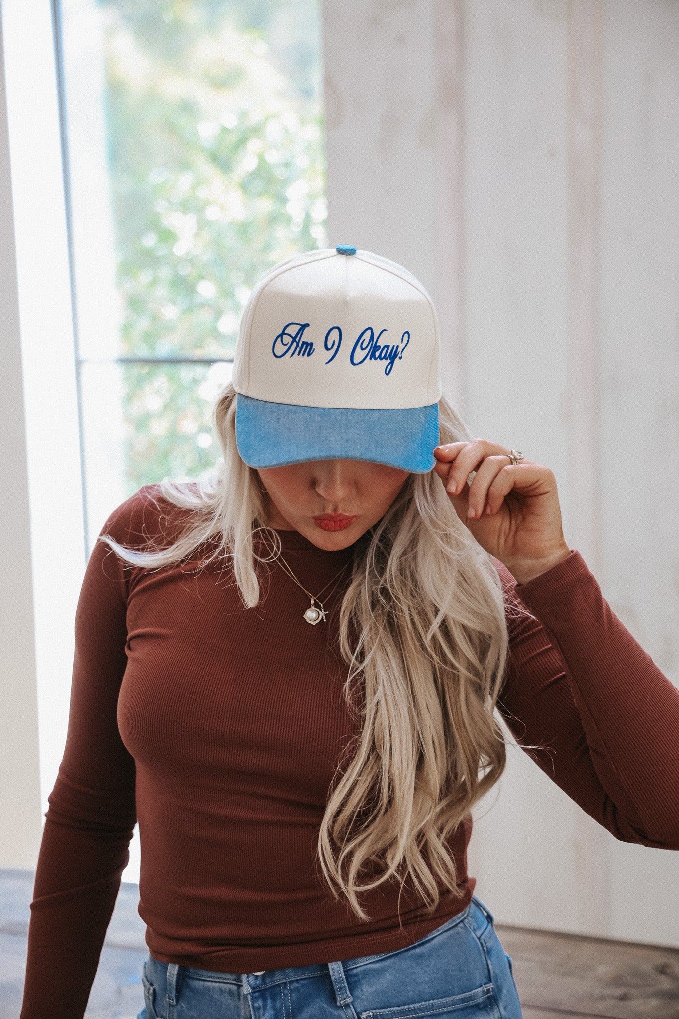 Am I Okay Denim Trucker Hat