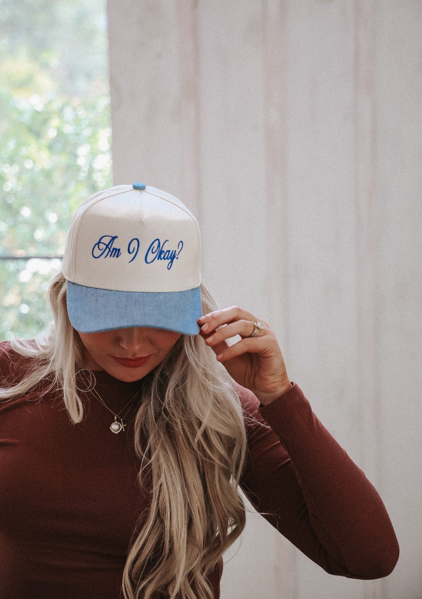 Am I Okay Denim Trucker Hat