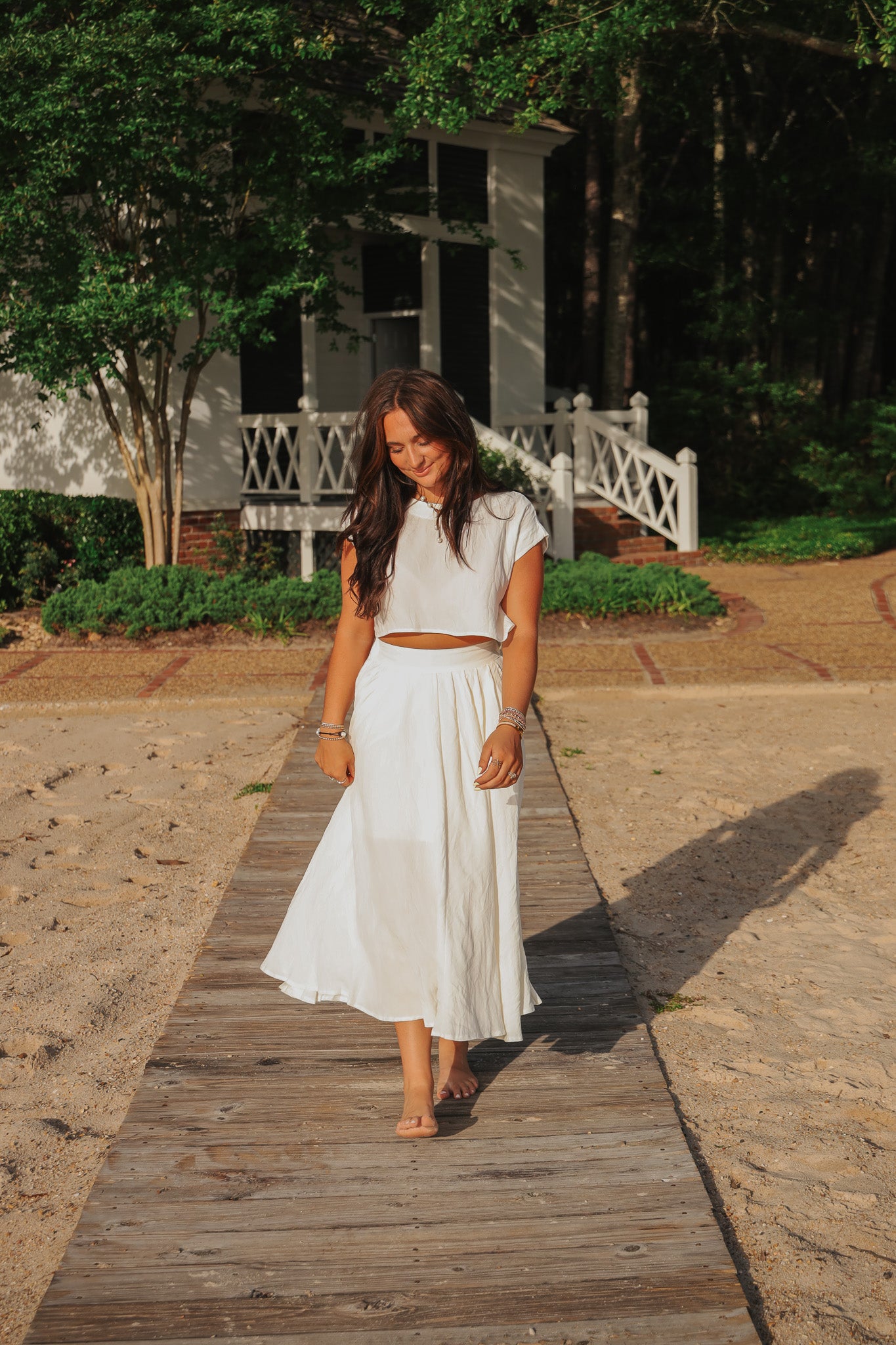 The Santorini Cream Crop Top + Midi Skirt Set