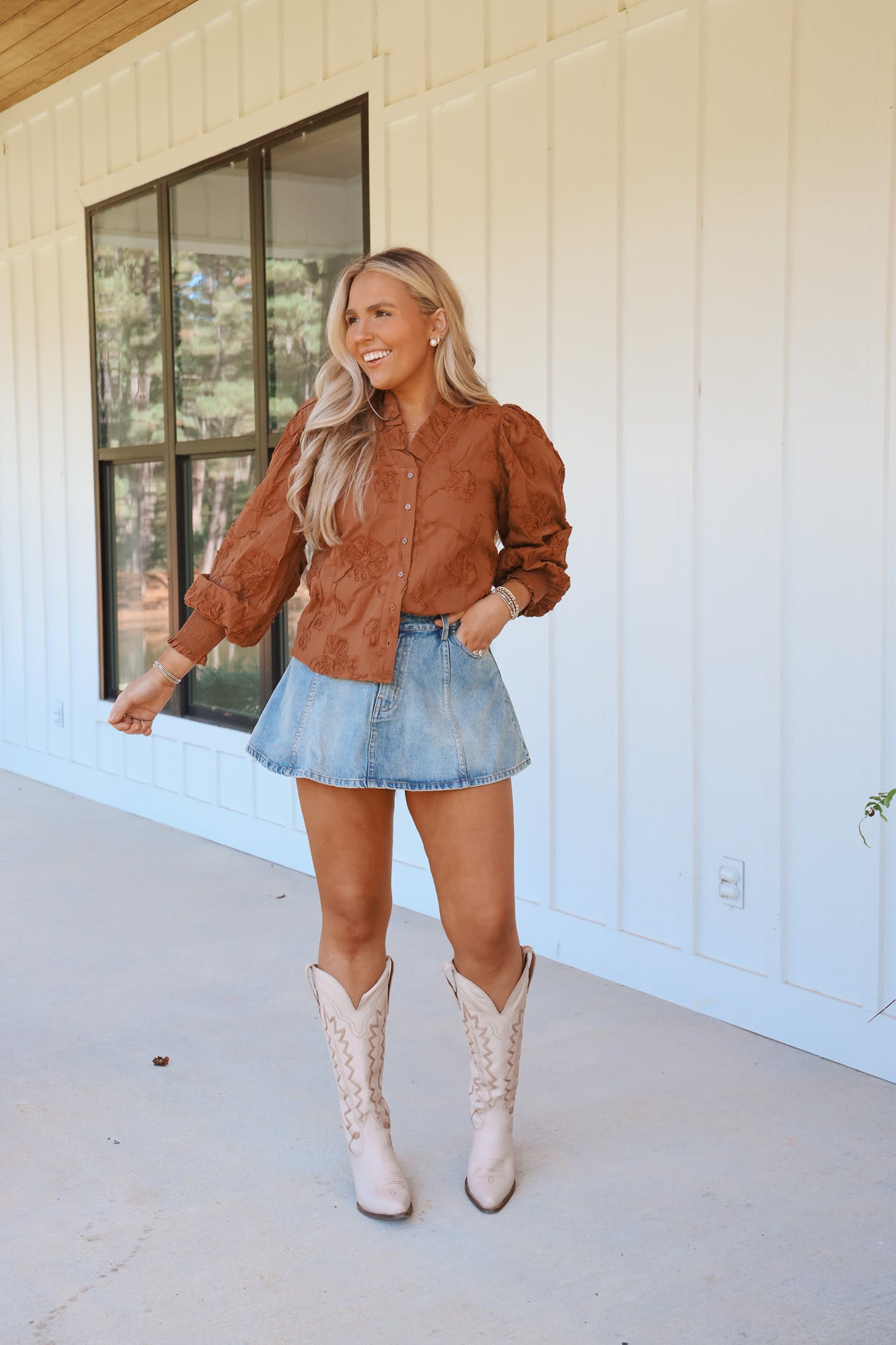 Floral Fever Chestnut Ruffle Top