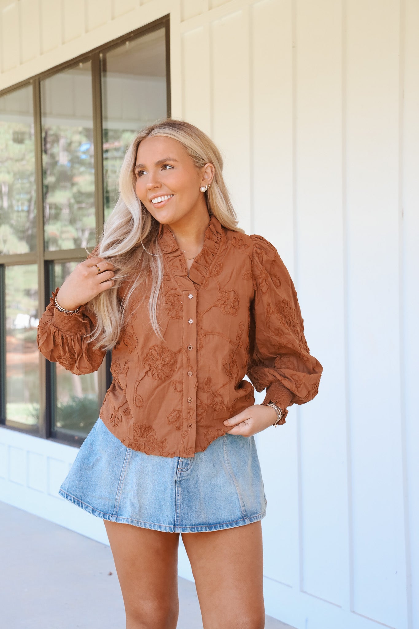 Floral Fever Chestnut Ruffle Top