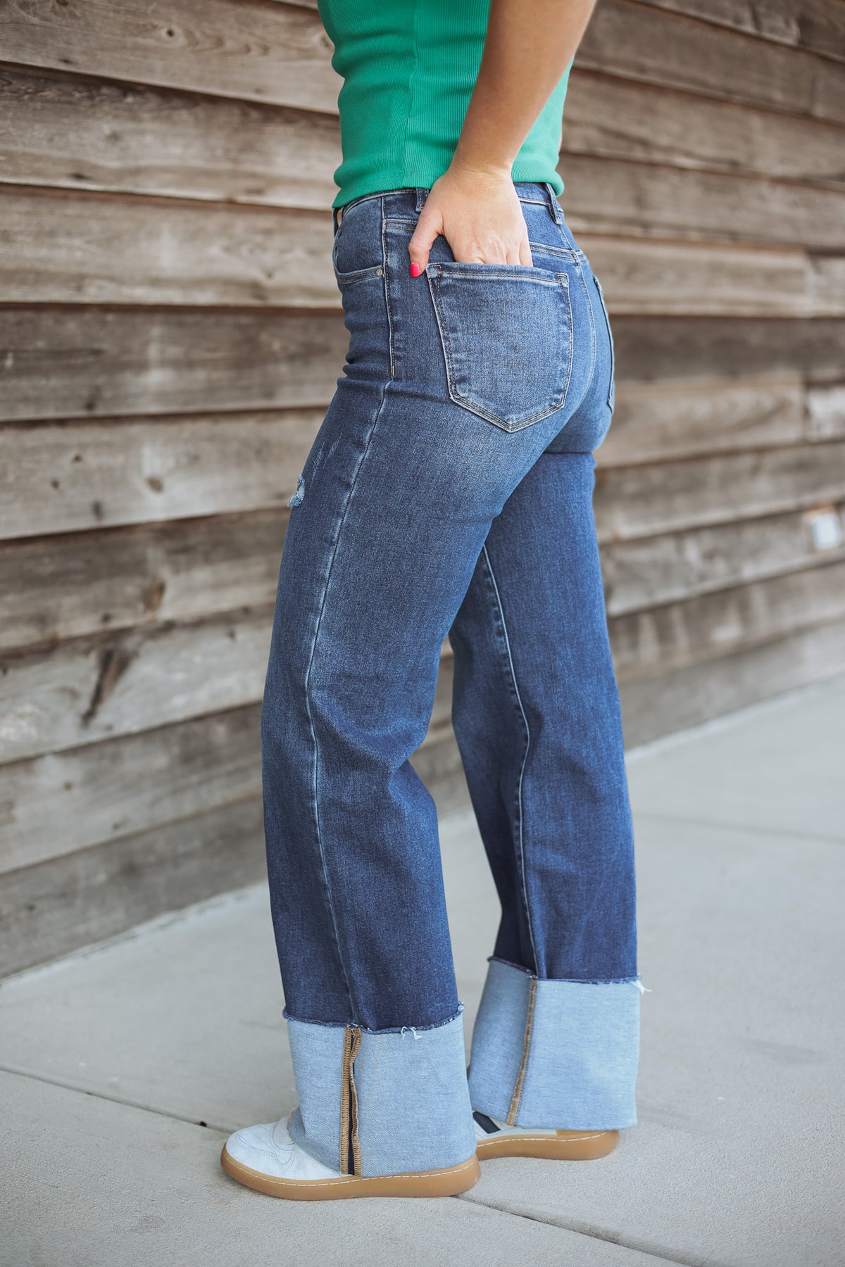 The Makenna High Rise Wide Cuffed Jeans