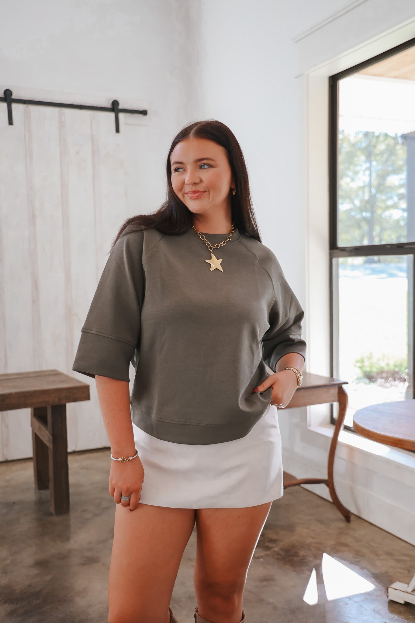 Street Style Scuba Top in Olive