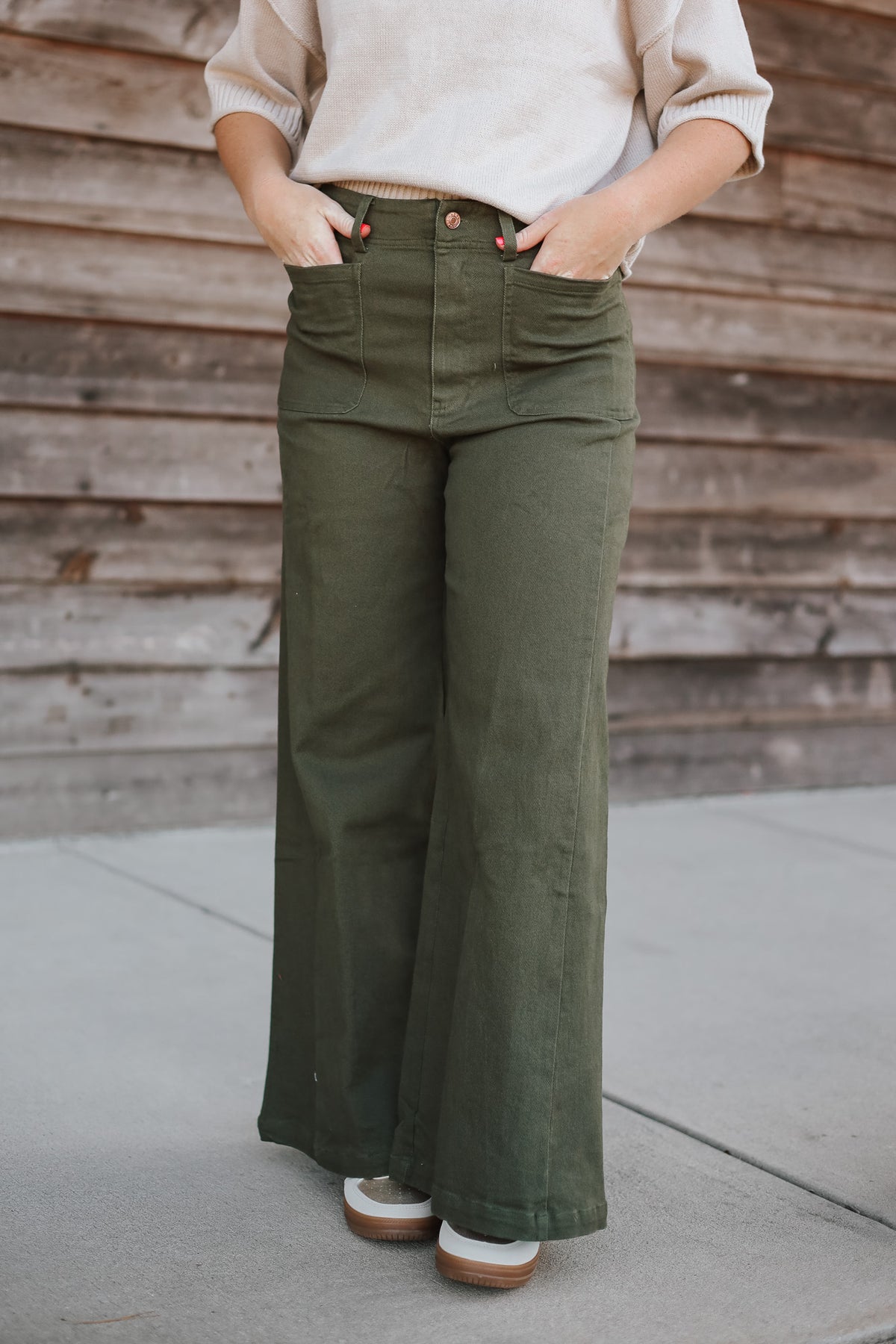 The Annie Wide Leg Pants in Olive Green
