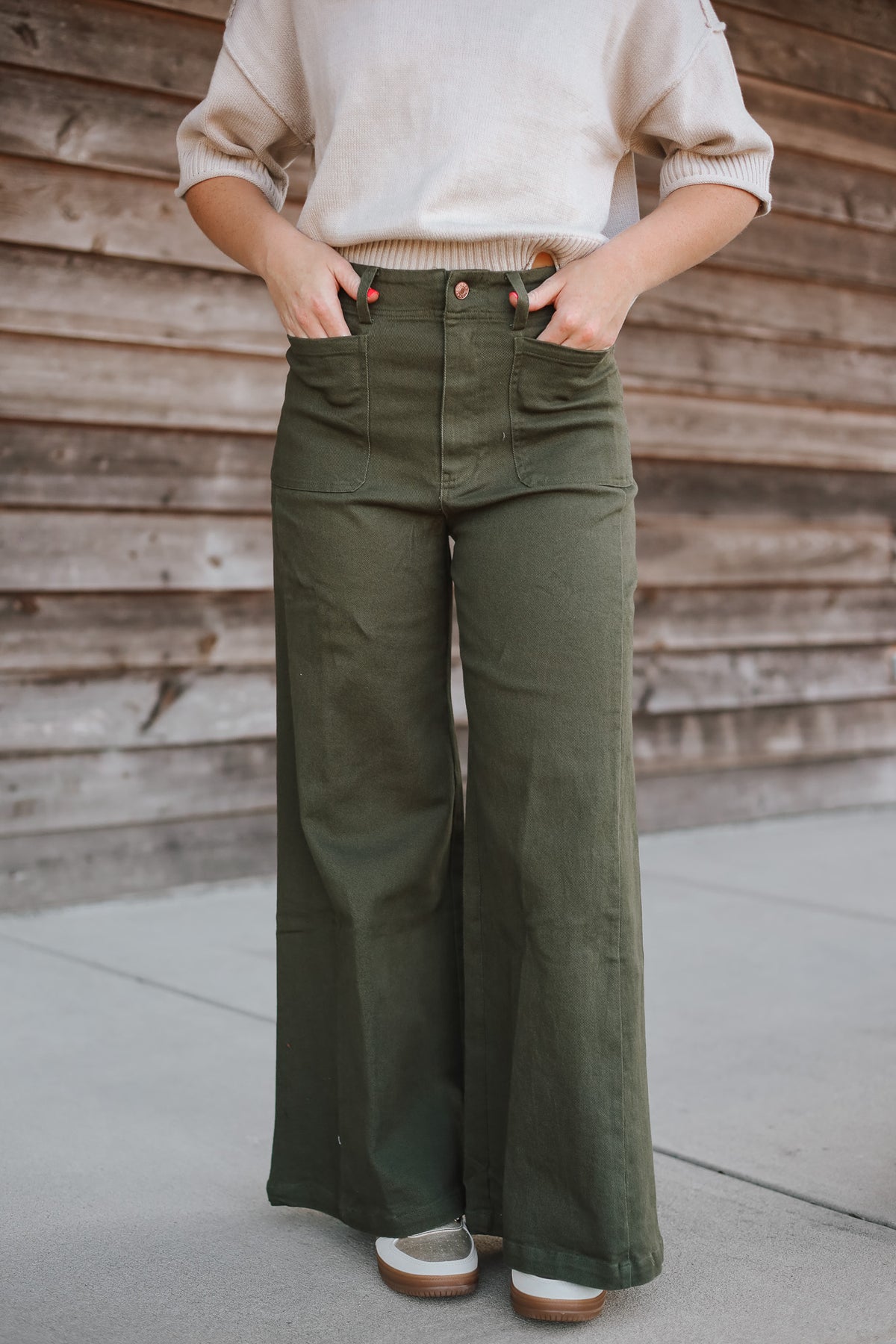 The Annie Wide Leg Pants in Olive Green
