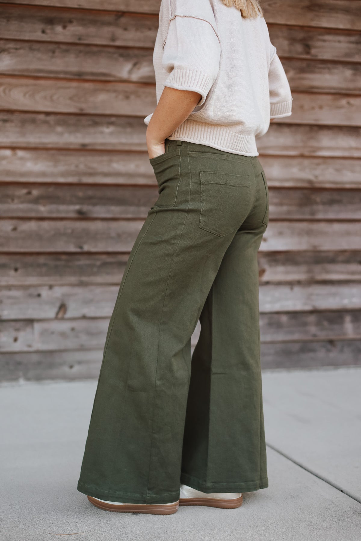 The Annie Wide Leg Pants in Olive Green