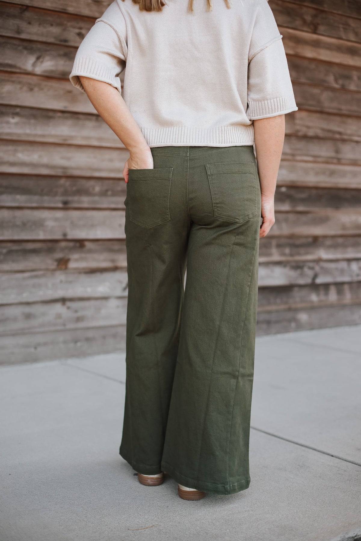 The Annie Wide Leg Pants in Olive Green
