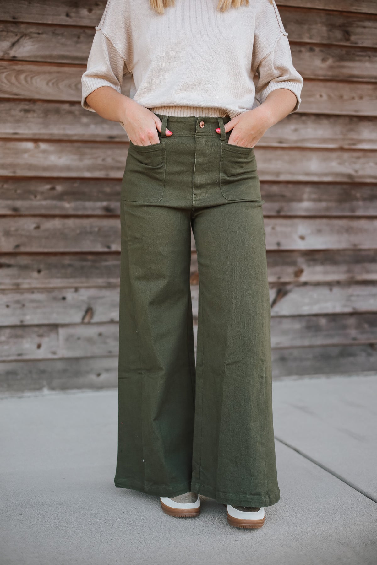 The Annie Wide Leg Pants in Olive Green