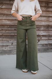 The Annie Wide Leg Pants in Olive Green